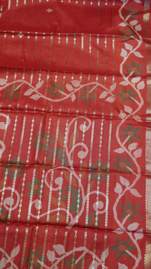 Dola Silk Saree - Body Zari Red