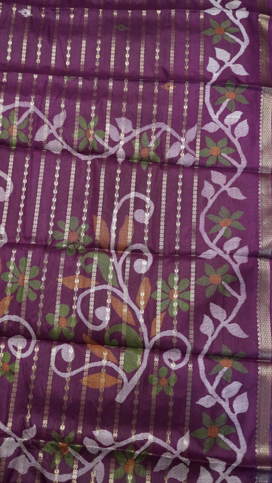 Dola Silk Saree - Body Zari Wine