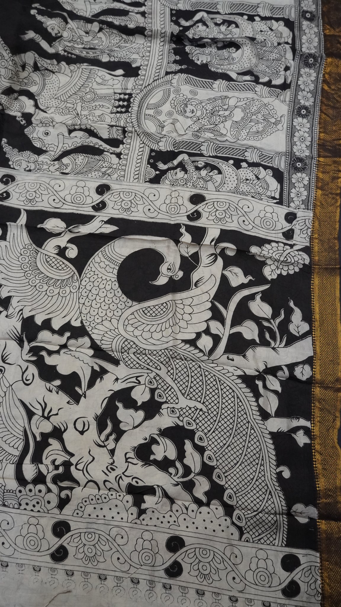 Kalamkari Saree- Doll Pattern Black