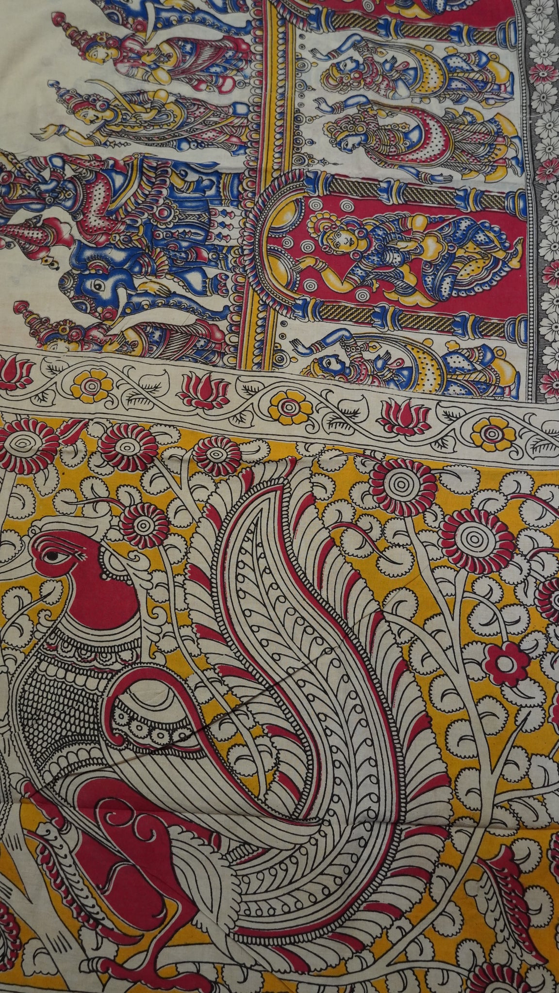 Kalamkari Saree-Beige-Pink