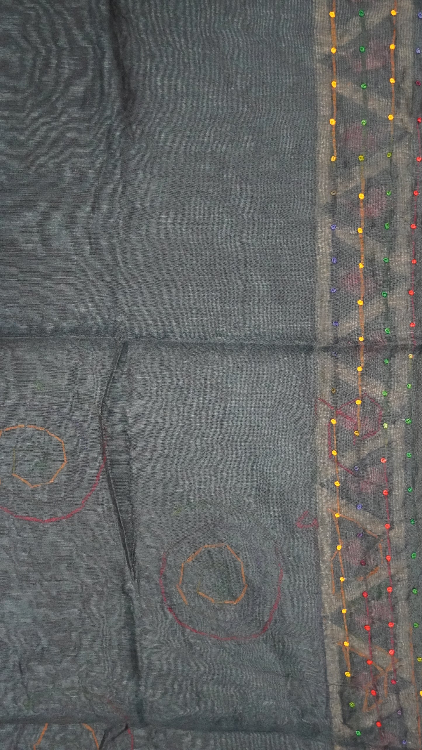 Bhagalpur Tussar- French Knot- Peacock Blue