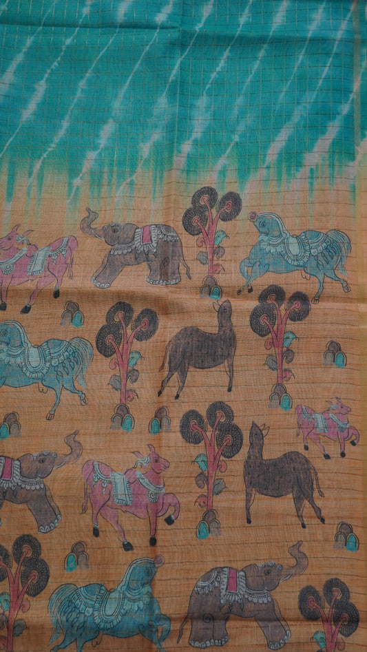 Semi Chanderi - Lehariya Pattern-Sea Green