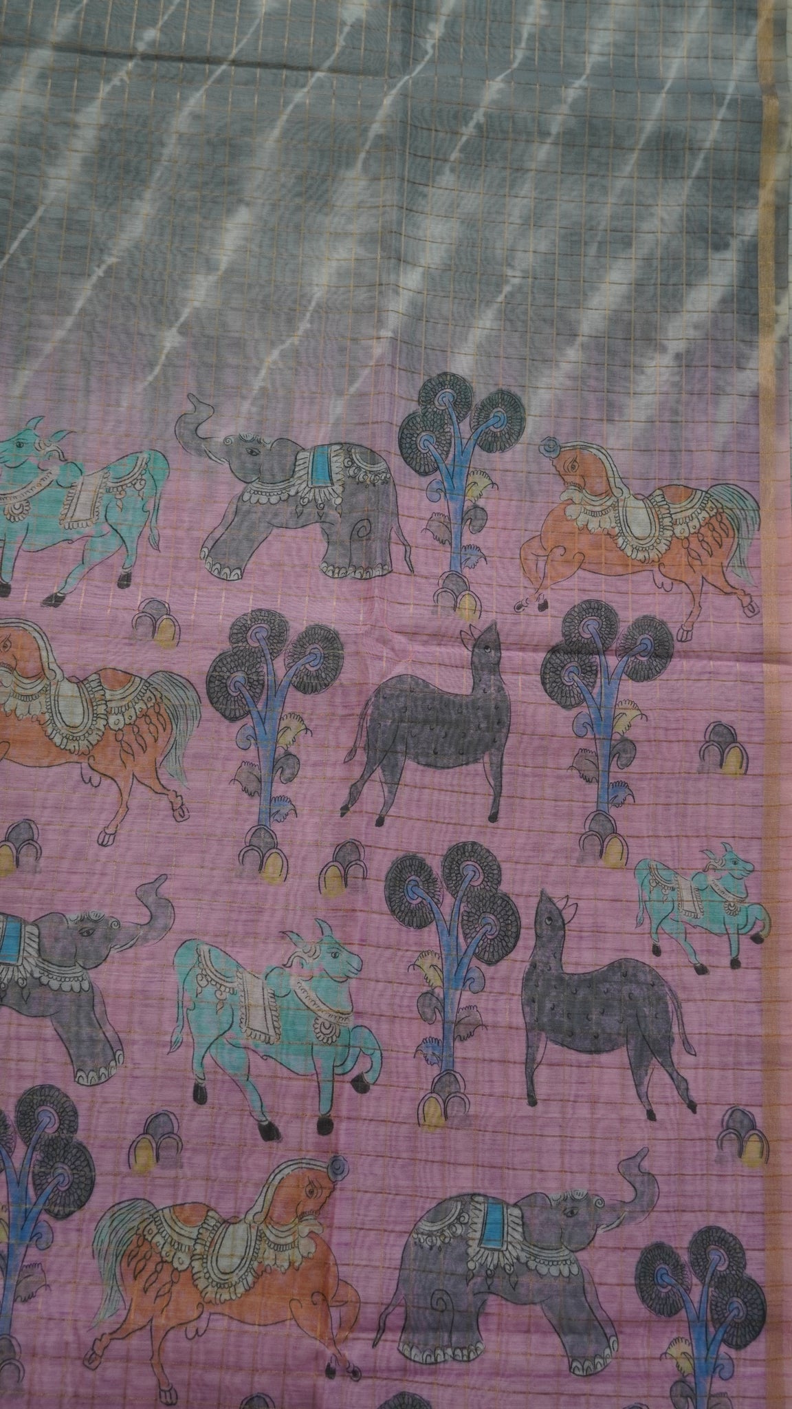 Semi Chanderi - Lehariya Pattern-Grey