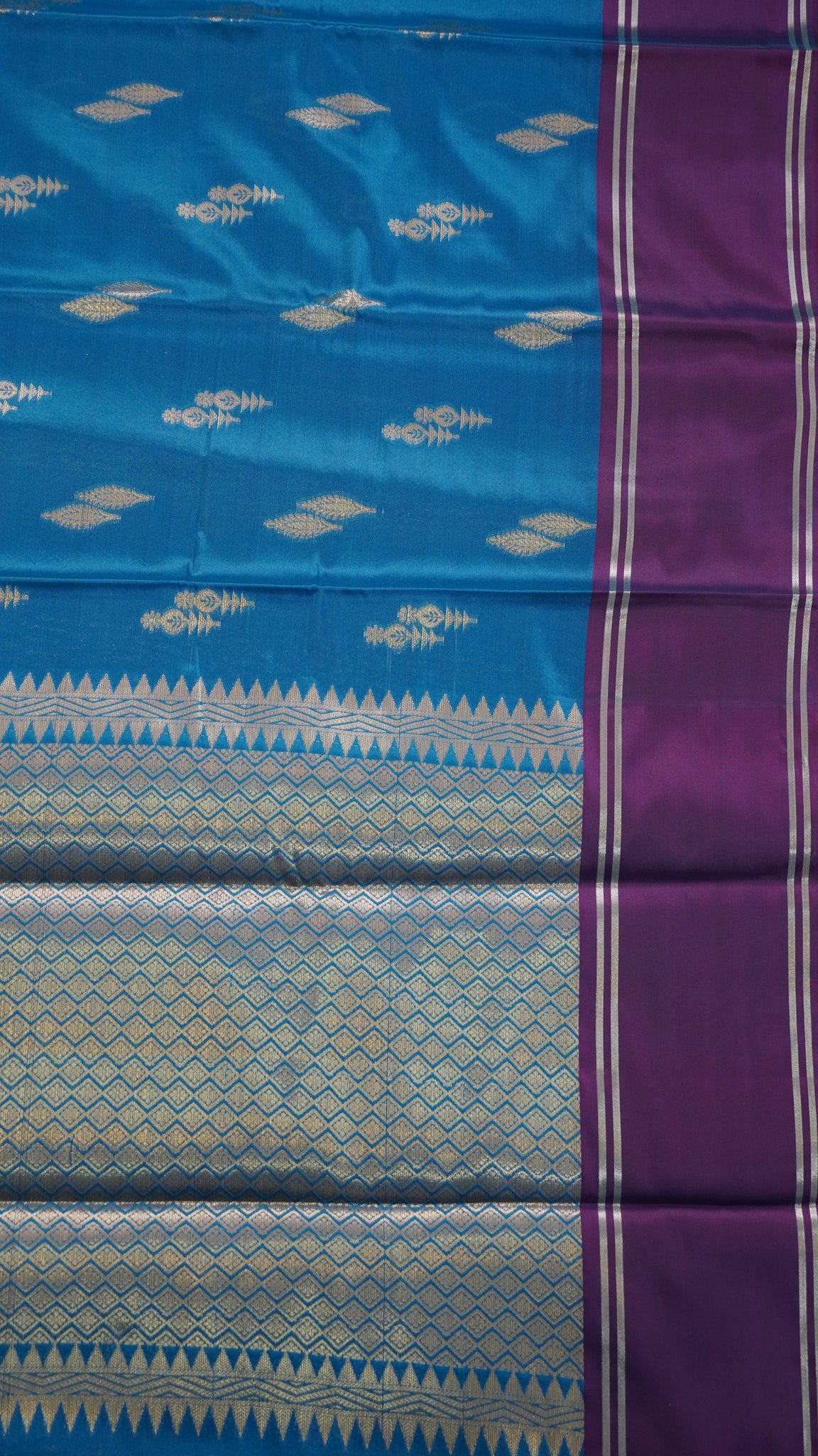 Semi Soft Silk Saree- Blue-Wine