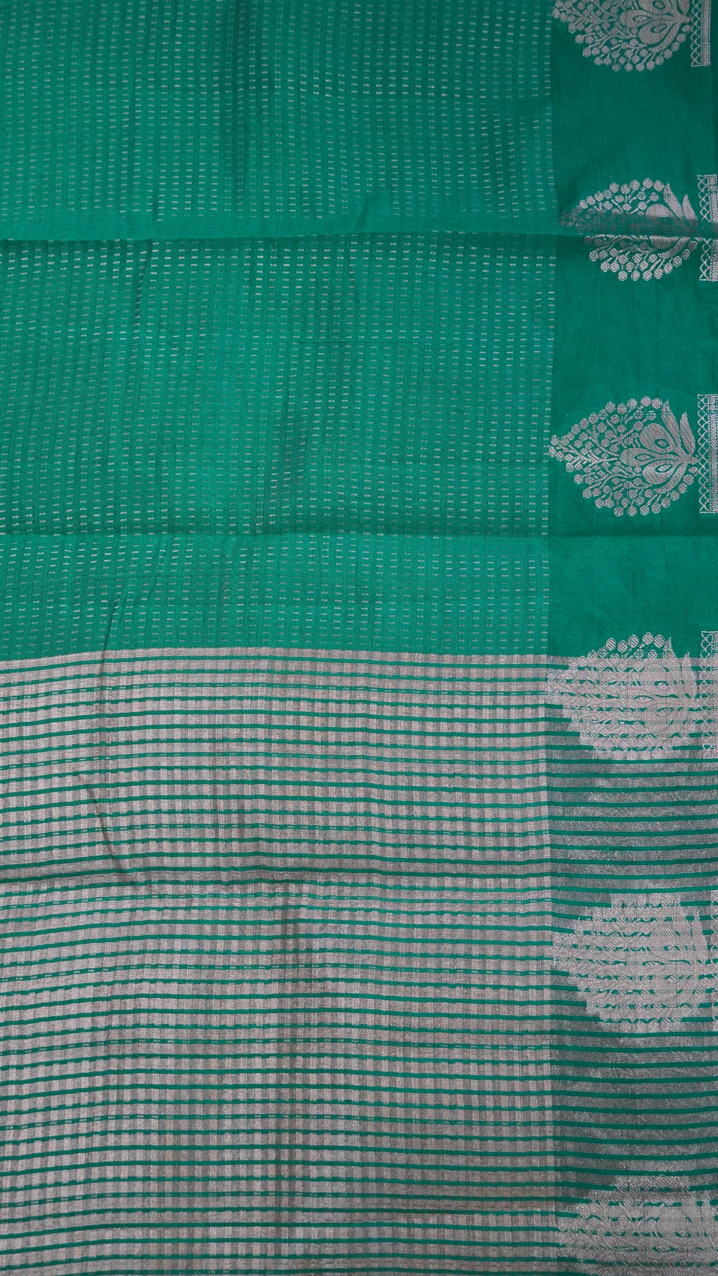 Semi Tussar- Mini Zari Lines Green