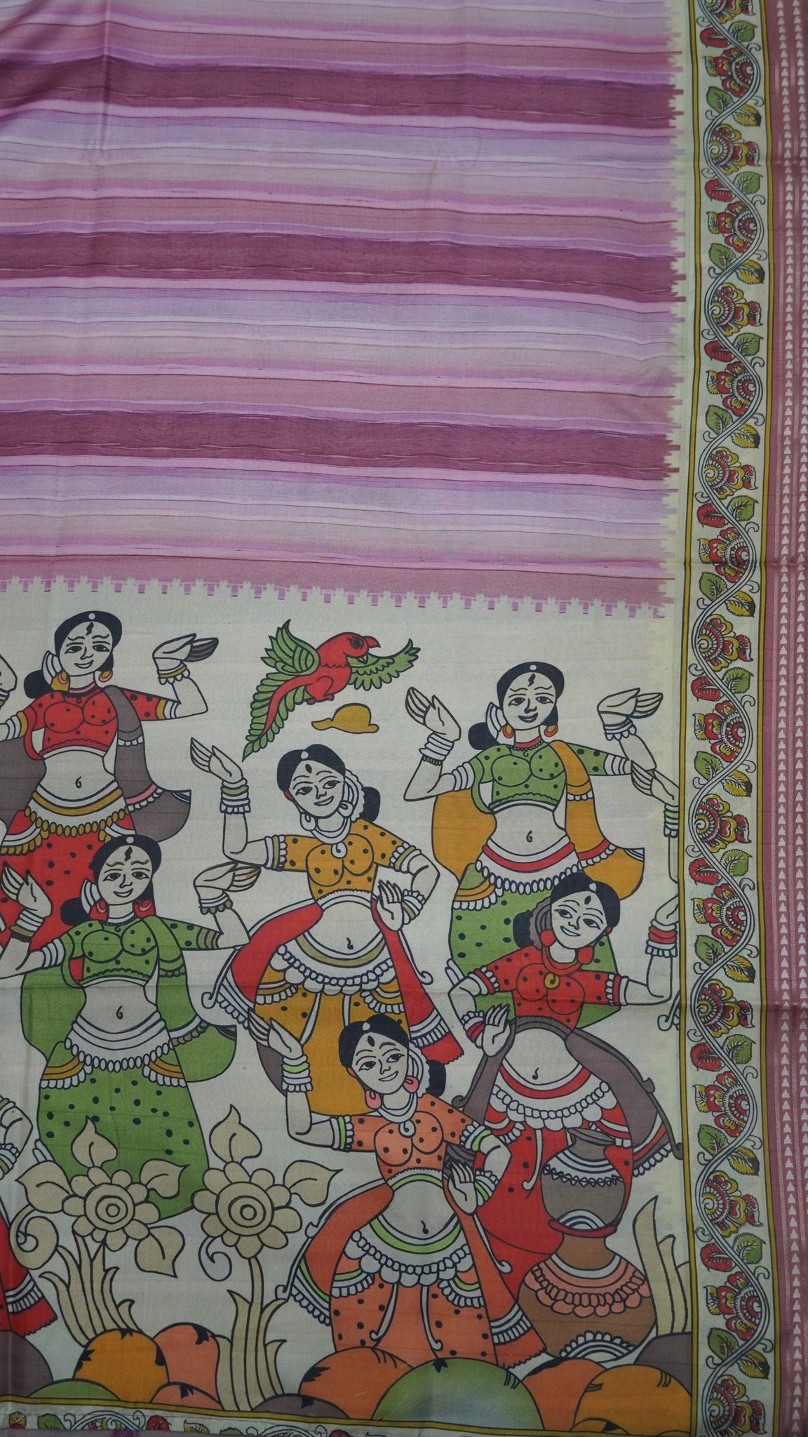 Crepe Silk Saree-Purple with Kalamkari Border and Pallu