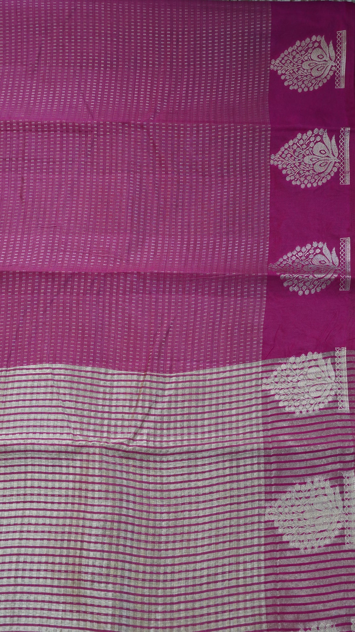 Semi Tussar- Mini Zari Lines Dark Pink