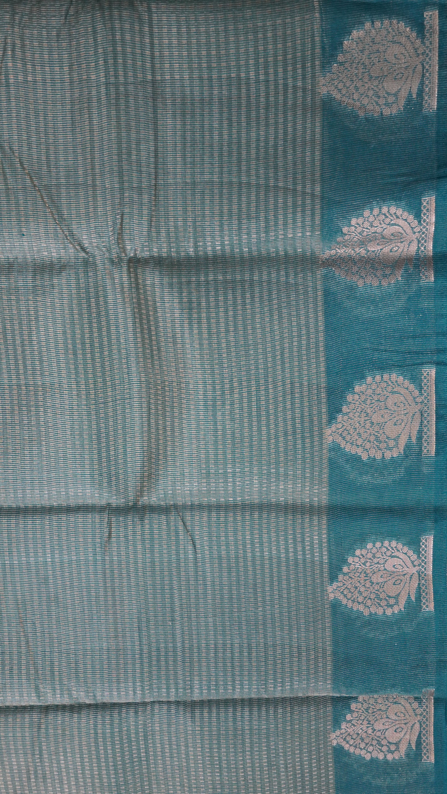 Semi Tussar- Mini Zari Lines Peacock Green