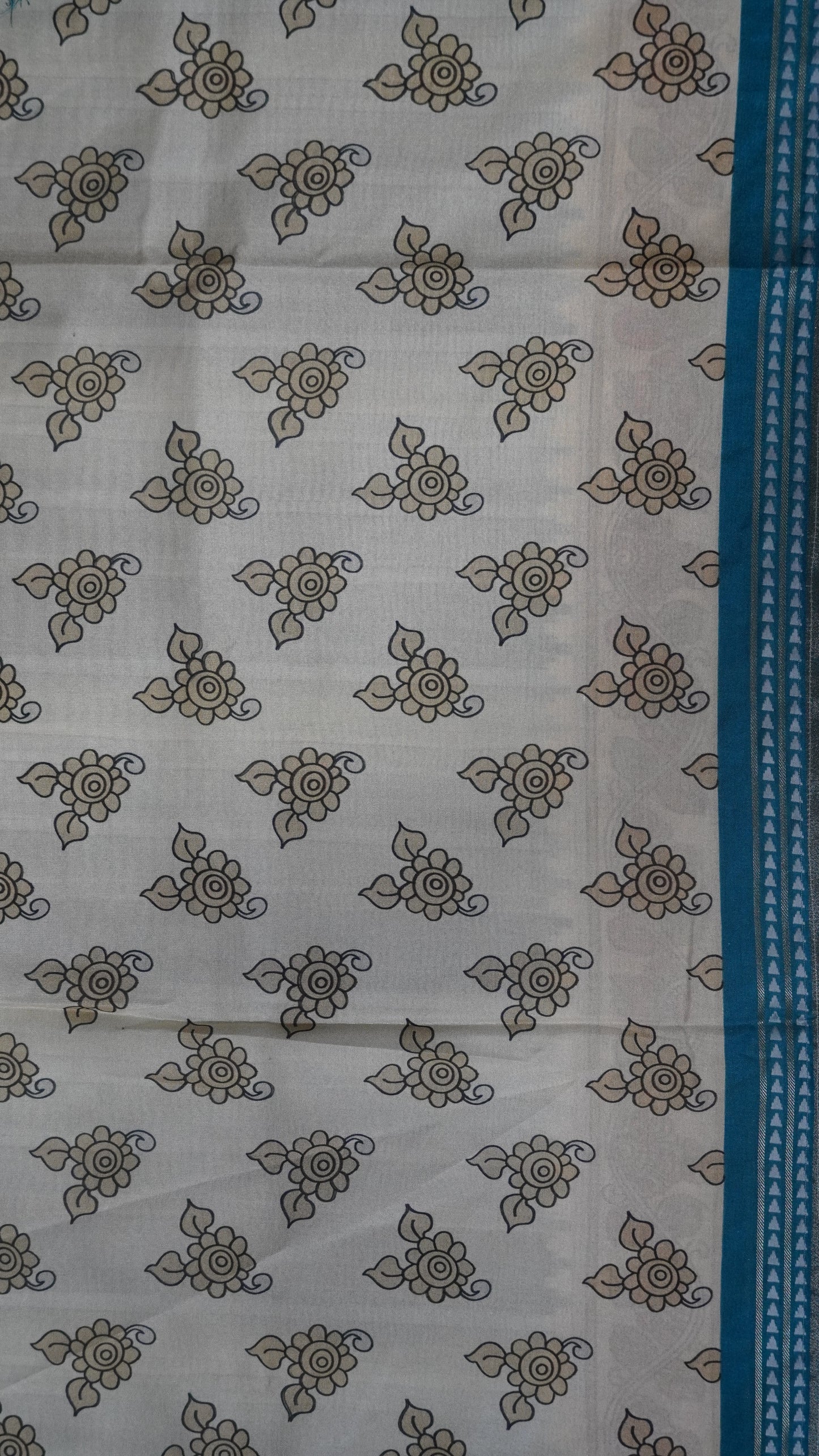 Crepe Silk Saree-Sky blue with Kalamkari Border and Pallu