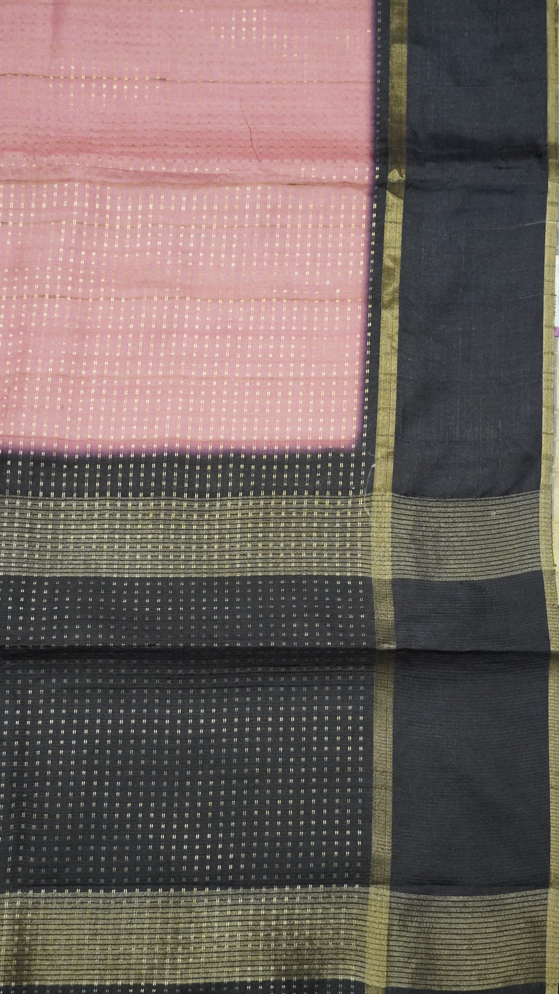 Semi Tussar Saree - Mini Zari Pink - Black
