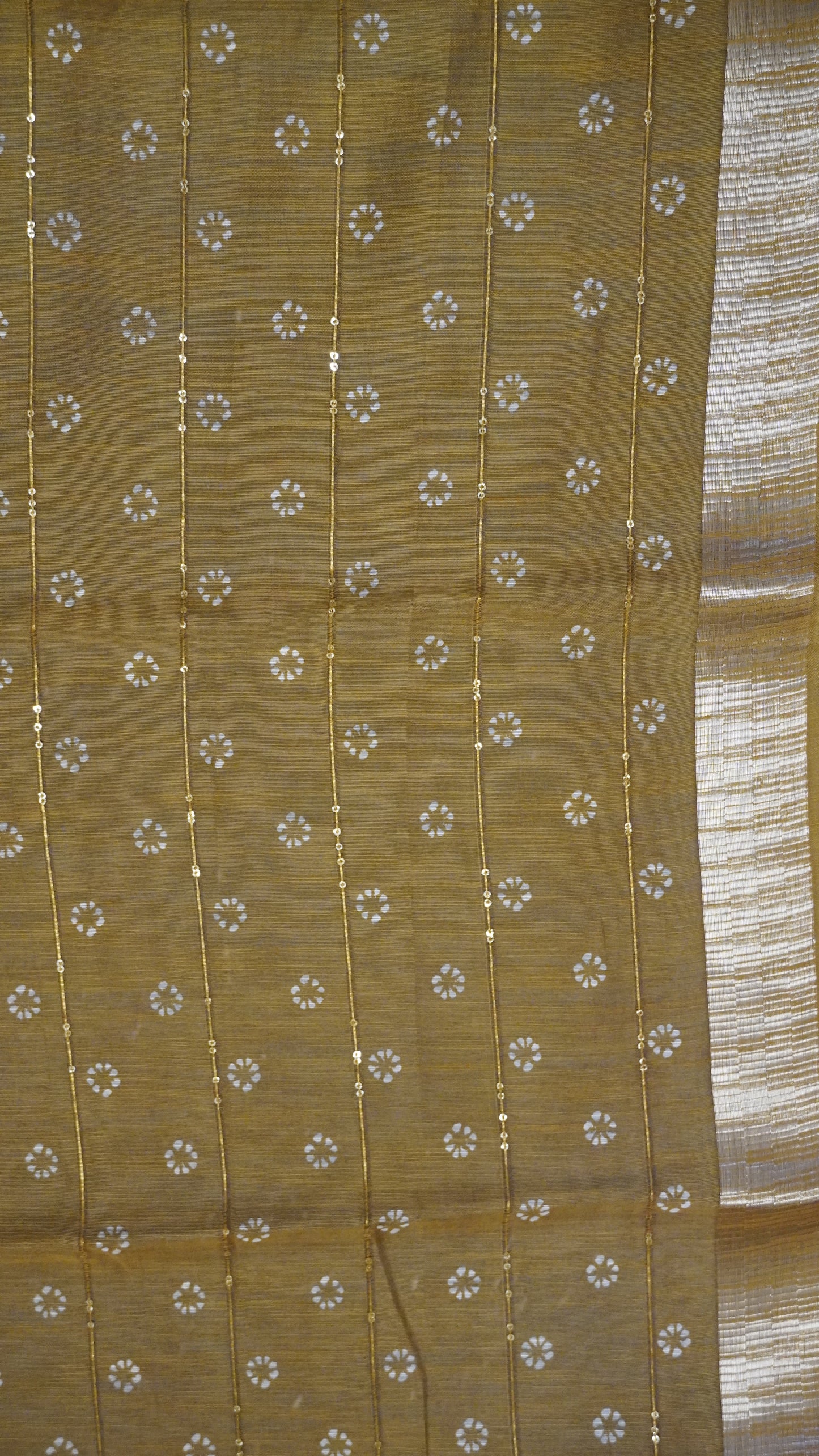 Semi Chanderi Saree -Kolam Sequence Khaki