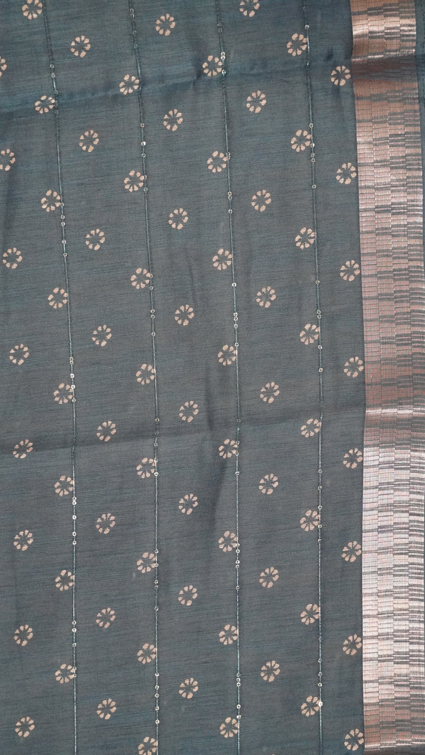 Semi Chanderi Saree -Kolam Sequence Peacock Blue