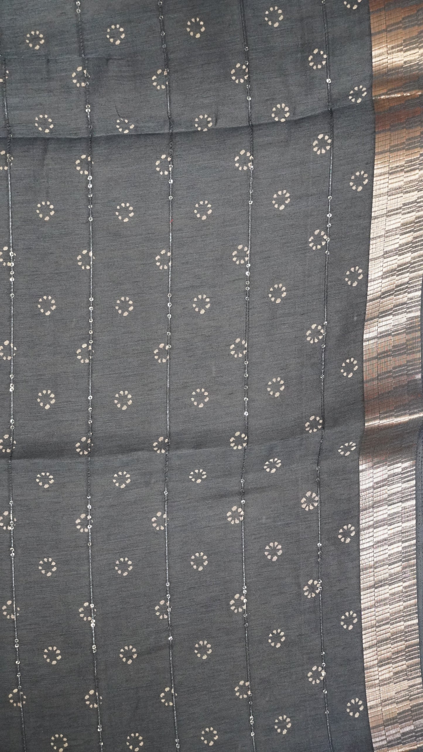 Semi Chanderi Saree -Kolam Sequence Metalic Blue