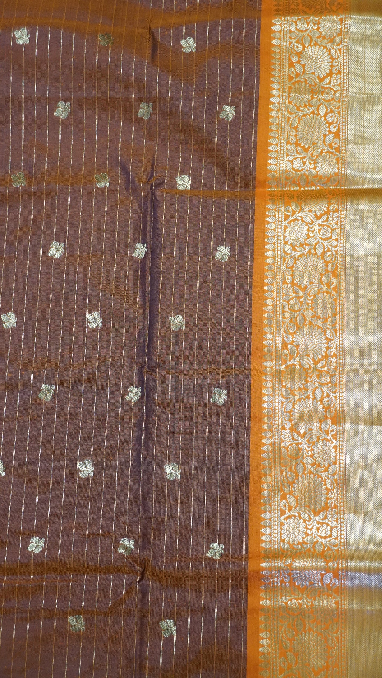 Semi Silk Saree - Square Checks Navy Blue - Rust Orange