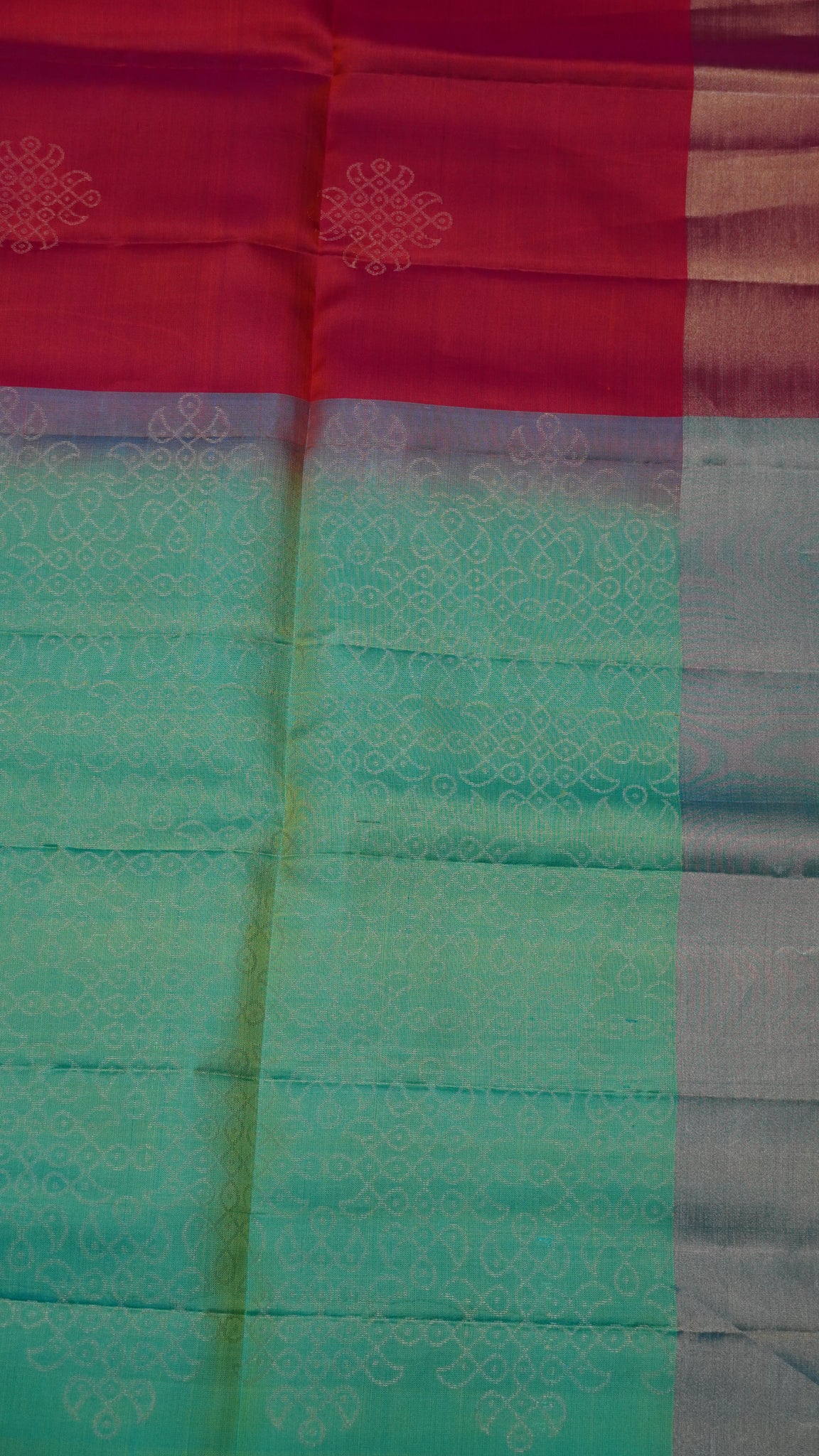 Pure Silk Saree Saree - Zari Kolam Peach Pink - Teal Green