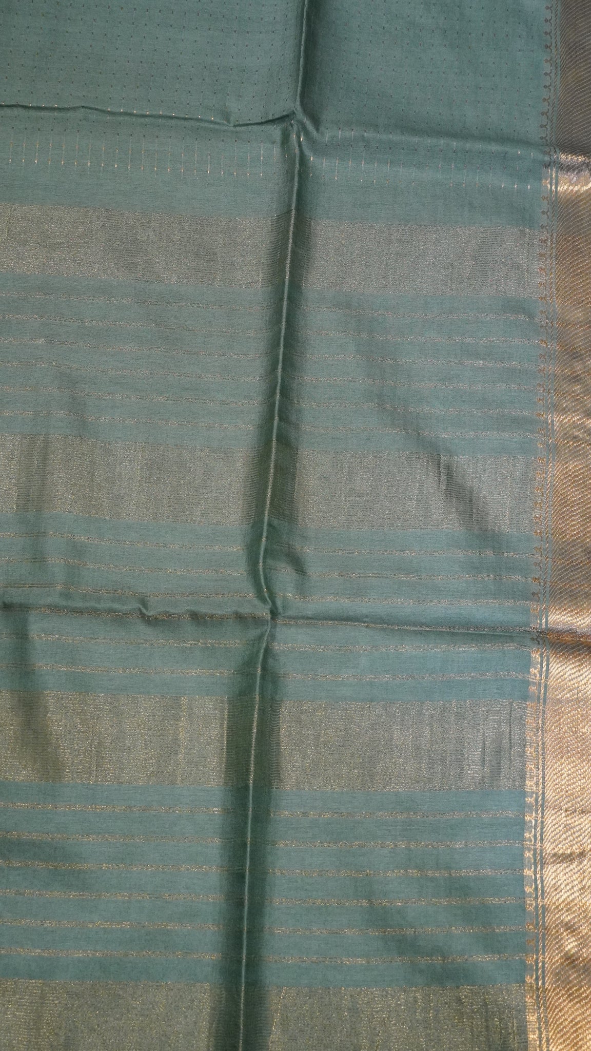 Semi Bhagalpur Tussar - Zari Dots Light Sage Green