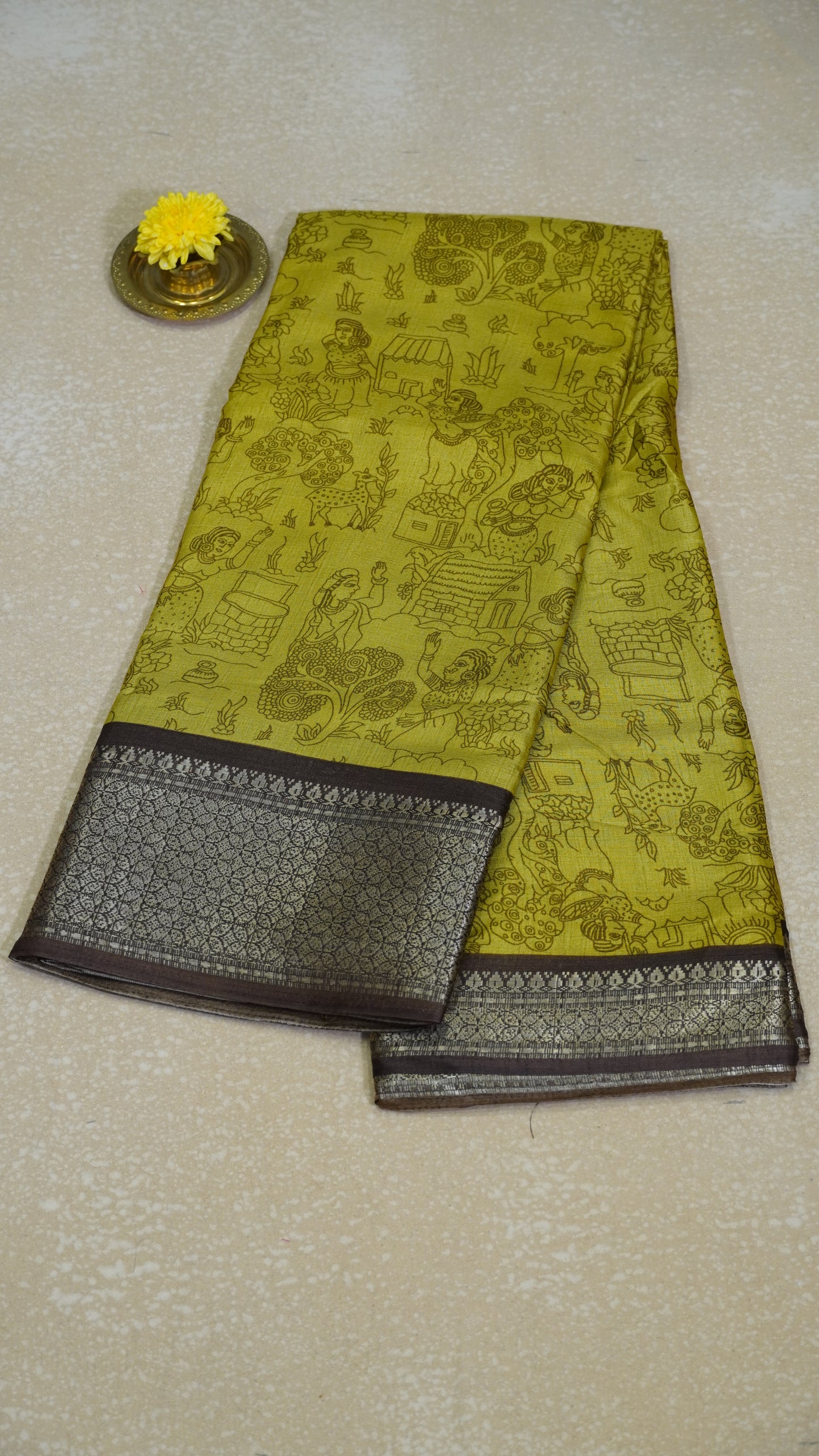 Dola Silk Saree Figure Print Yellow