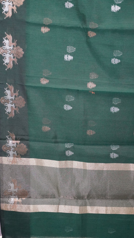 Art Zari Kota Deer Print - Bottle Green