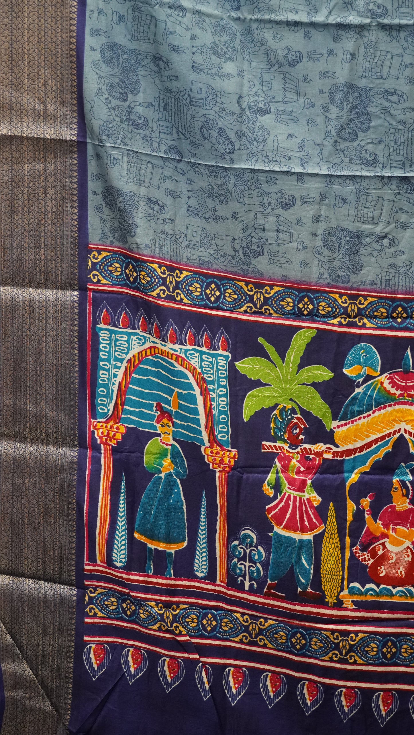 Dola Silk Saree Figure Print Blue
