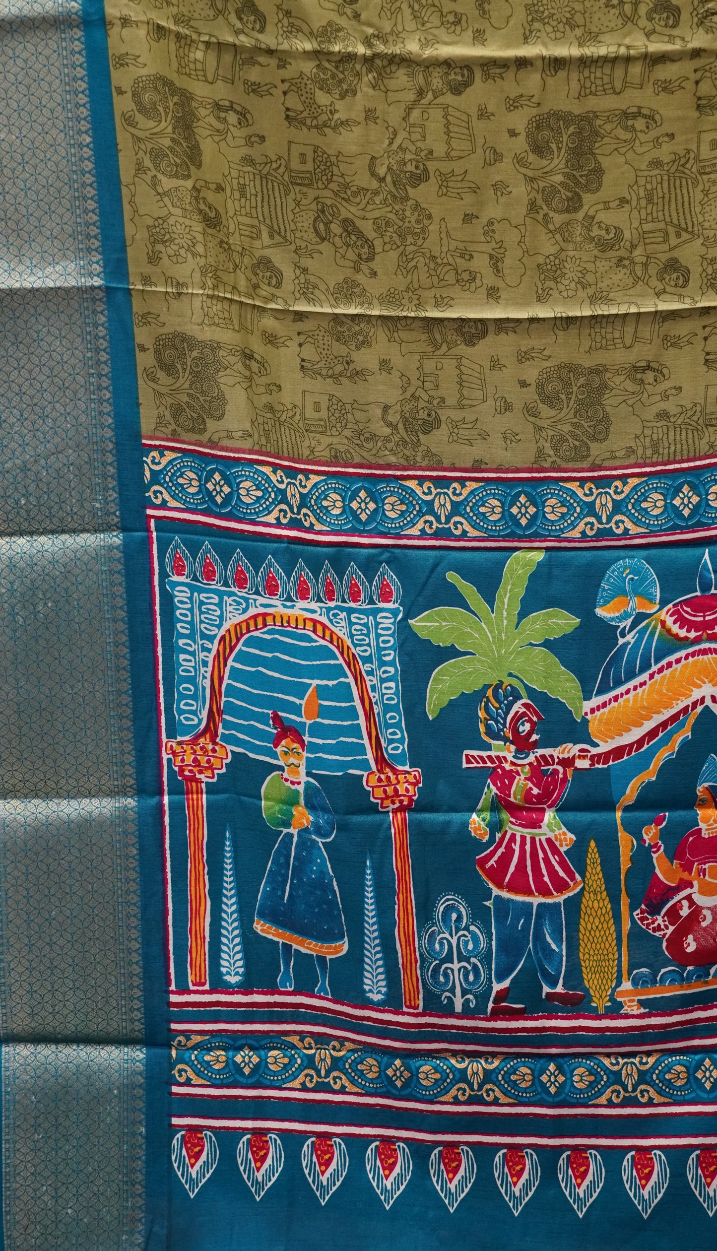 Dola Silk Saree Figure Print Mehandi Green