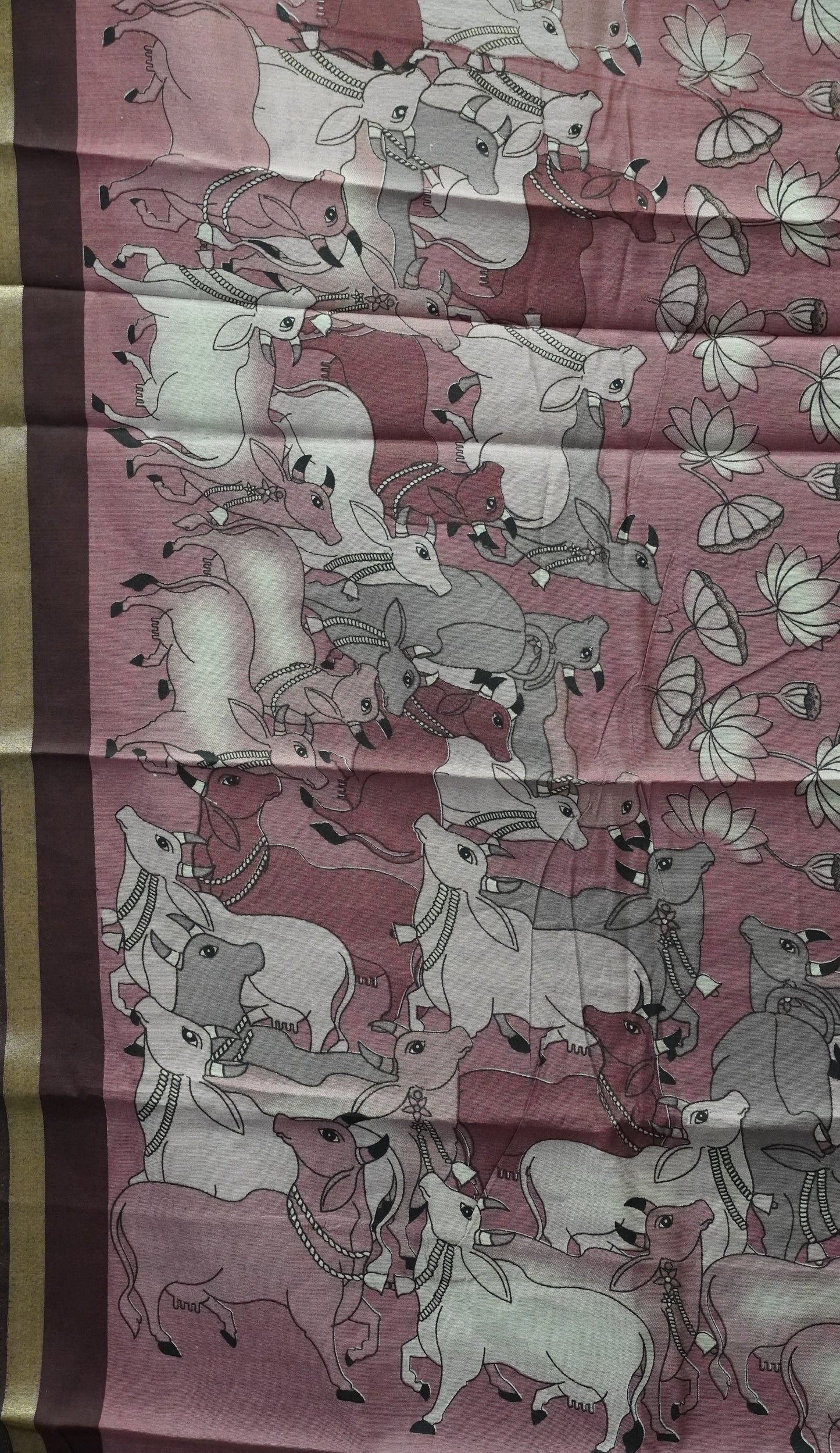 Malai Cotton Saree Pichwai & Floral Print - Pink