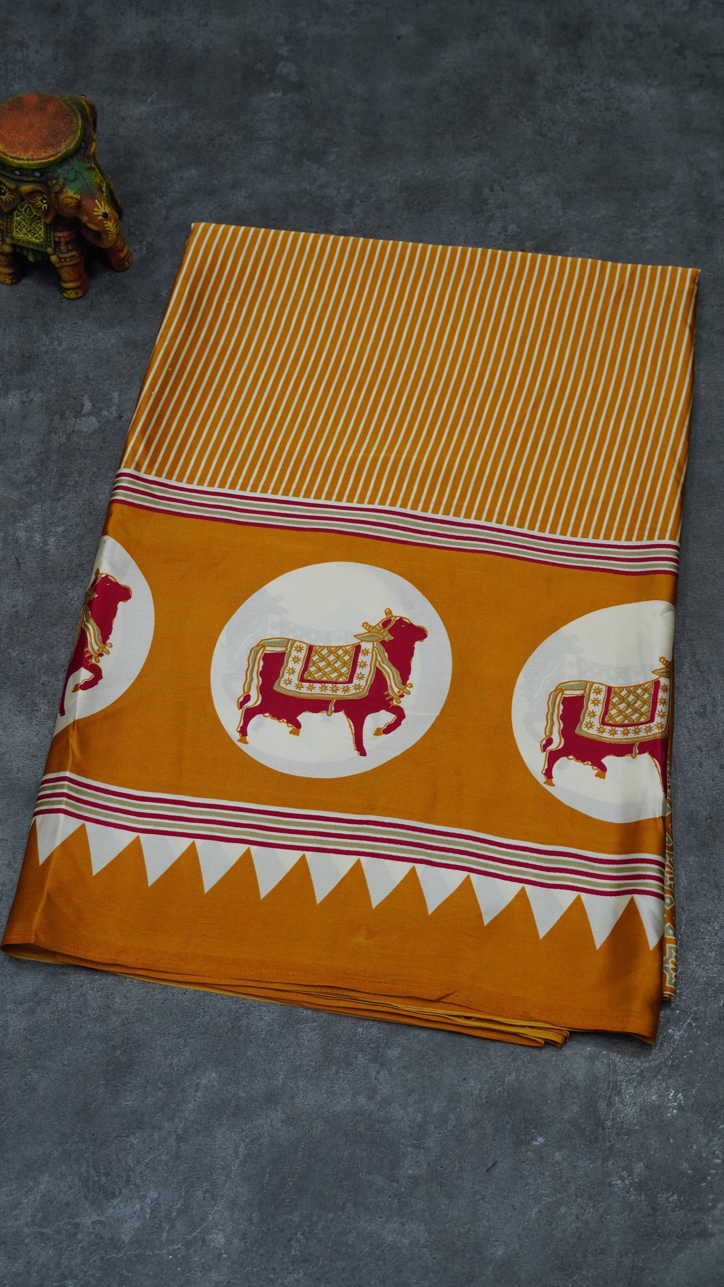 Modal Satin Saree with Ajrakh Blouse - Mustard