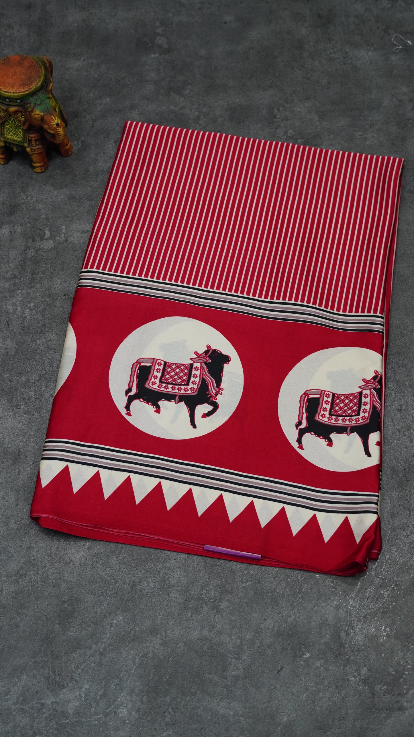 Modal Satin Saree with Ajrakh Blouse - Pinkish Red