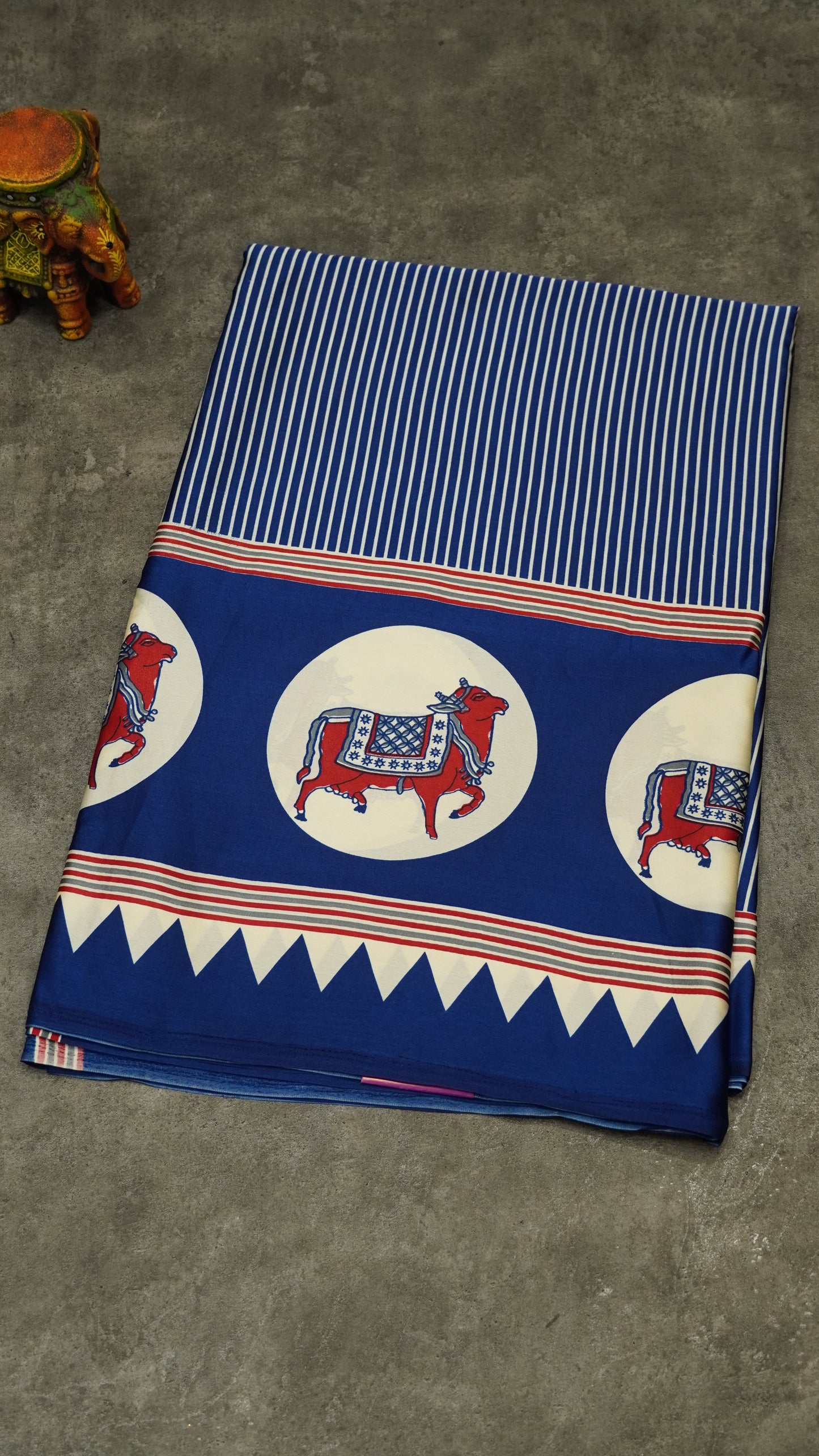 Modal Satin Saree with Ajrakh Blouse - Blue