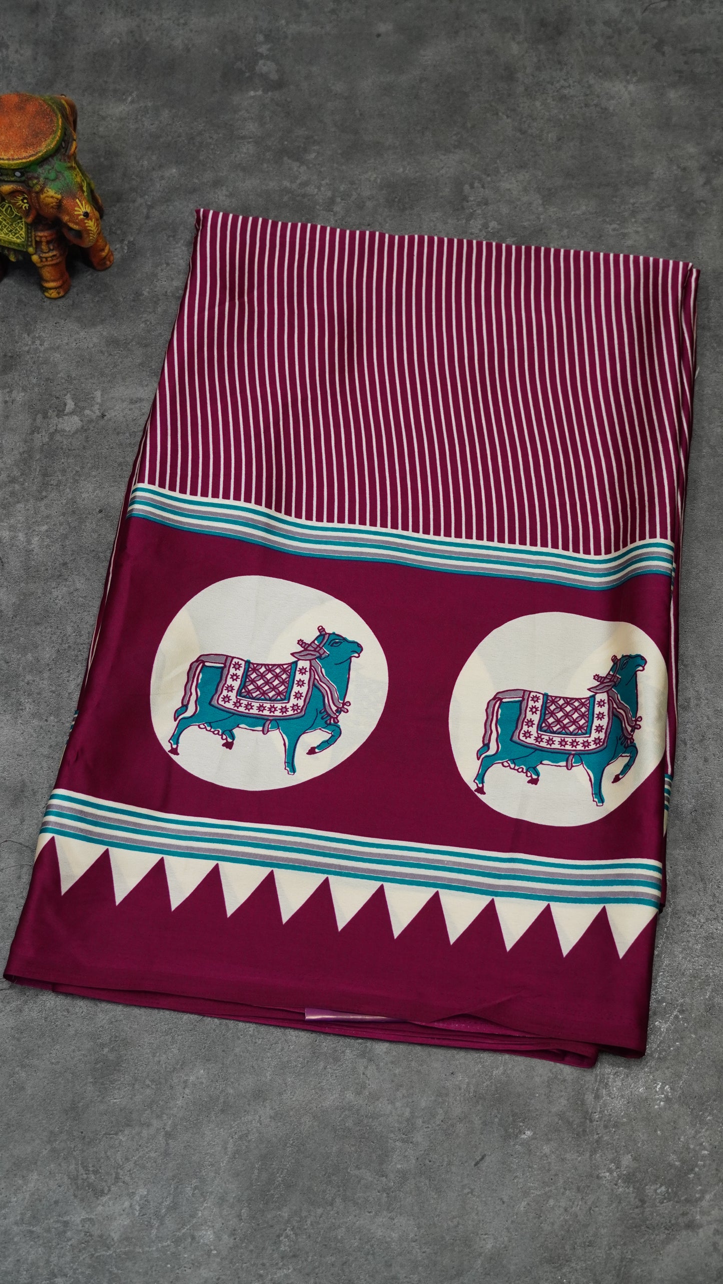 Modal Satin Saree with Ajrakh Blouse - Purple