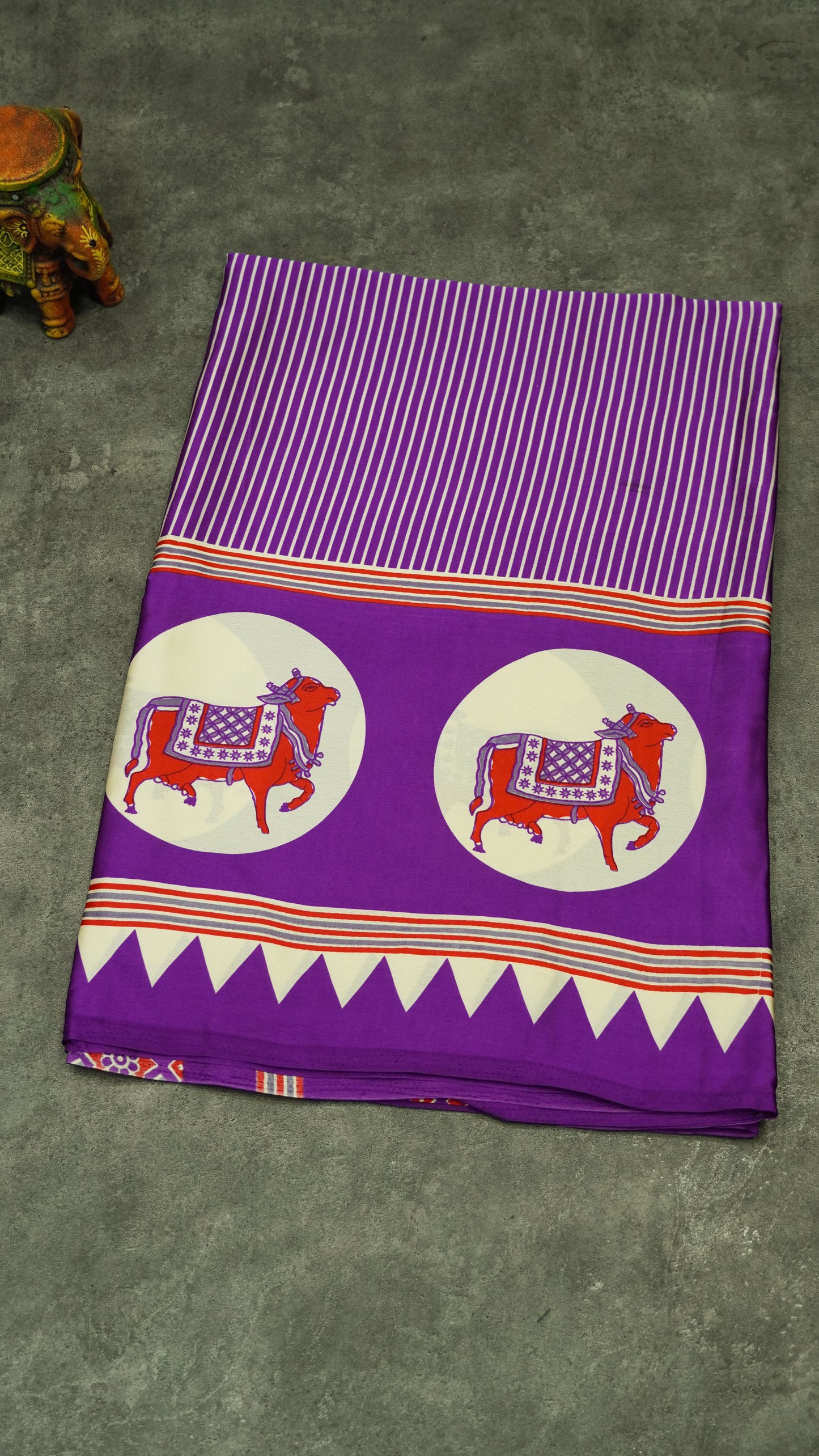 Modal Satin Saree with Ajrakh Blouse - Violet