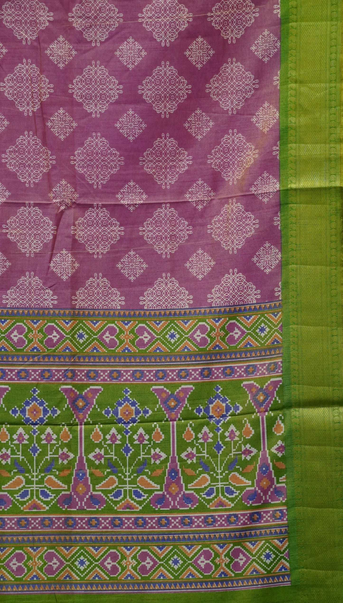 Semi Pattola Saree Kolam Print - Onion Pink