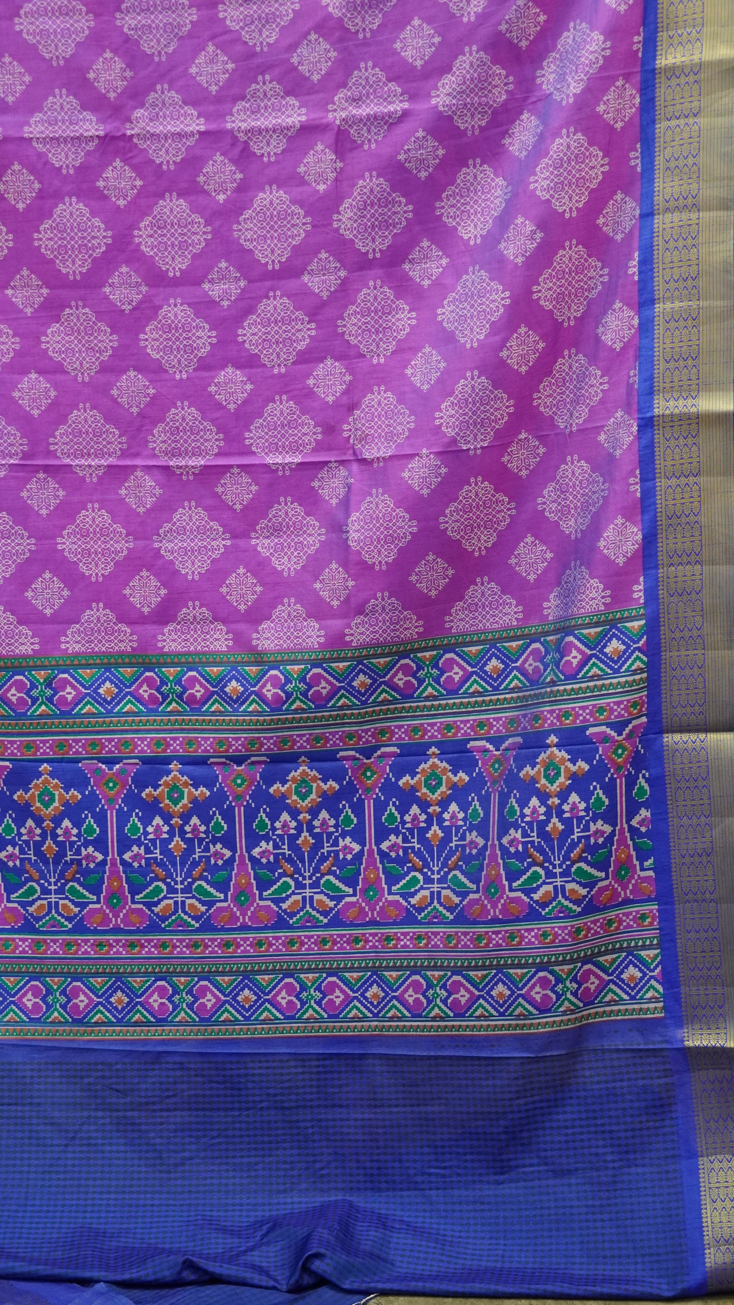 Semi Pattola Saree Kolam Print - Light Purple