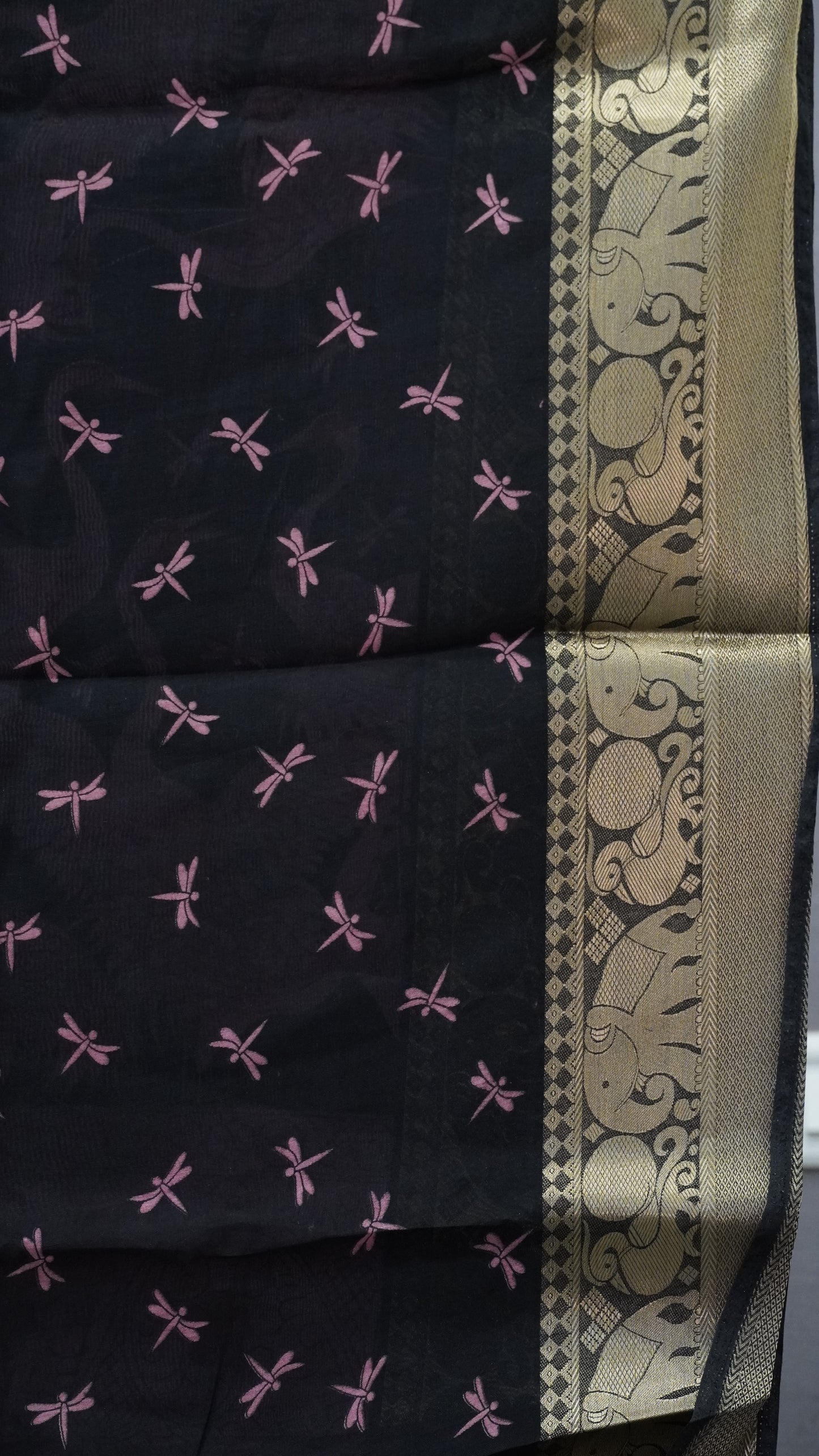 Chanderi Saree Flamingo Print - Lavender