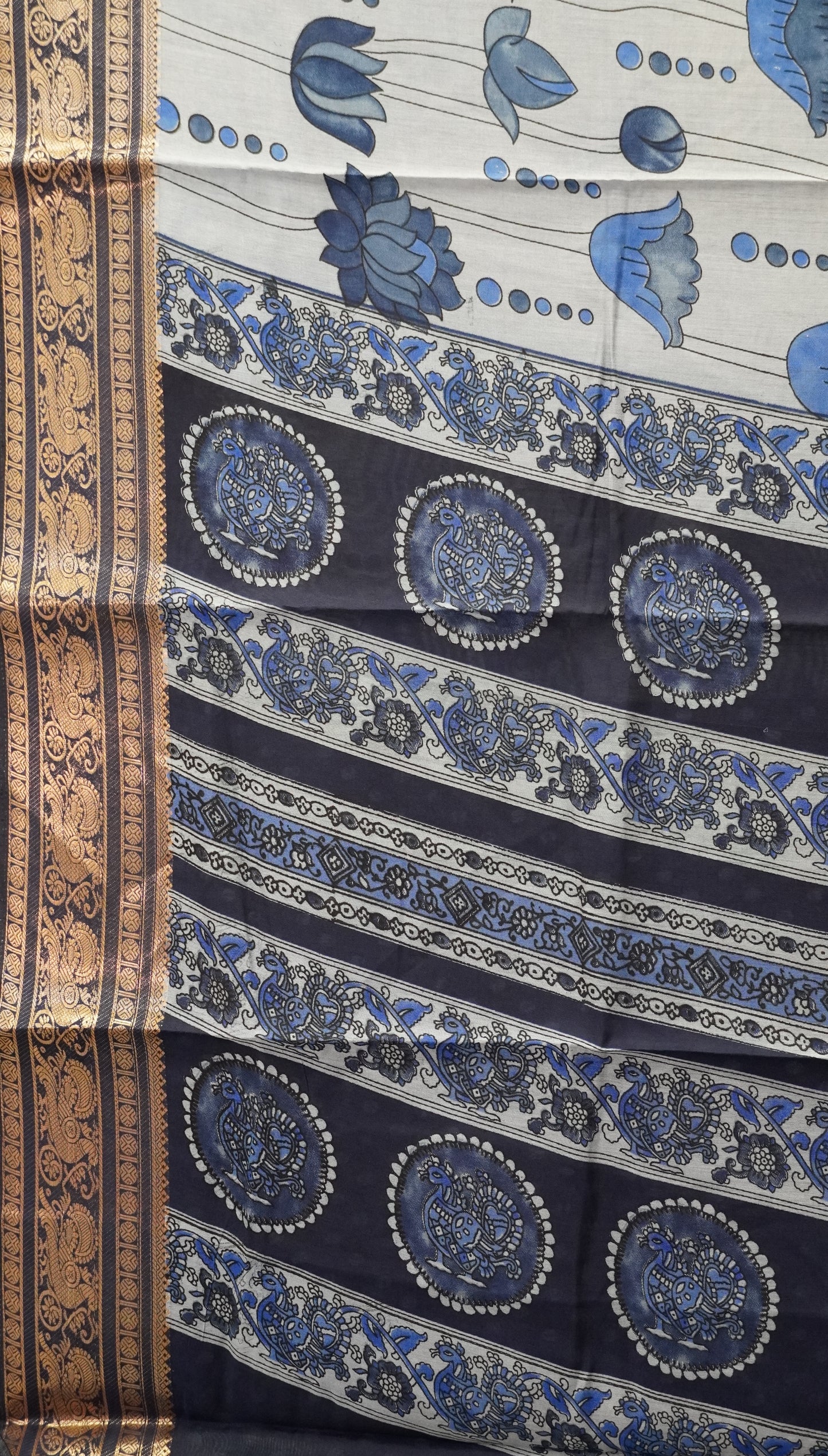 Malai Cotton Saree Mangalgiri Border - Blue