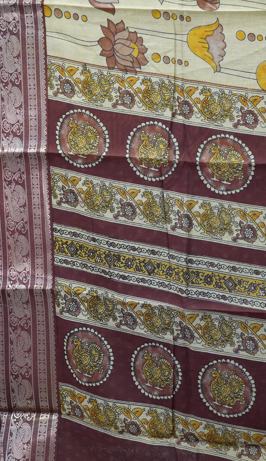 Malai Cotton Saree Mangalgiri Border - Olive Green