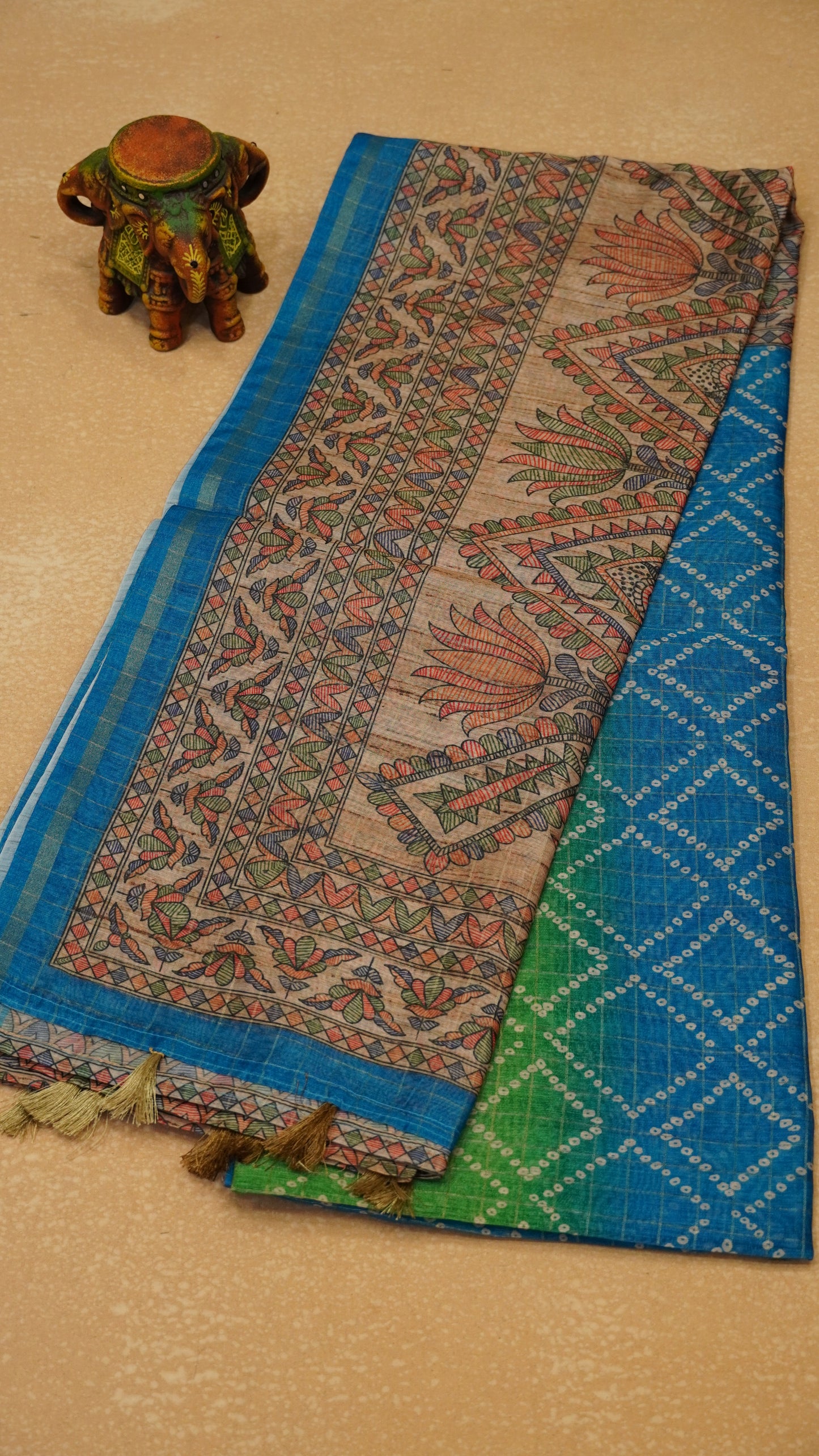 Semi Chanderi Saree Diamond Print - Blue