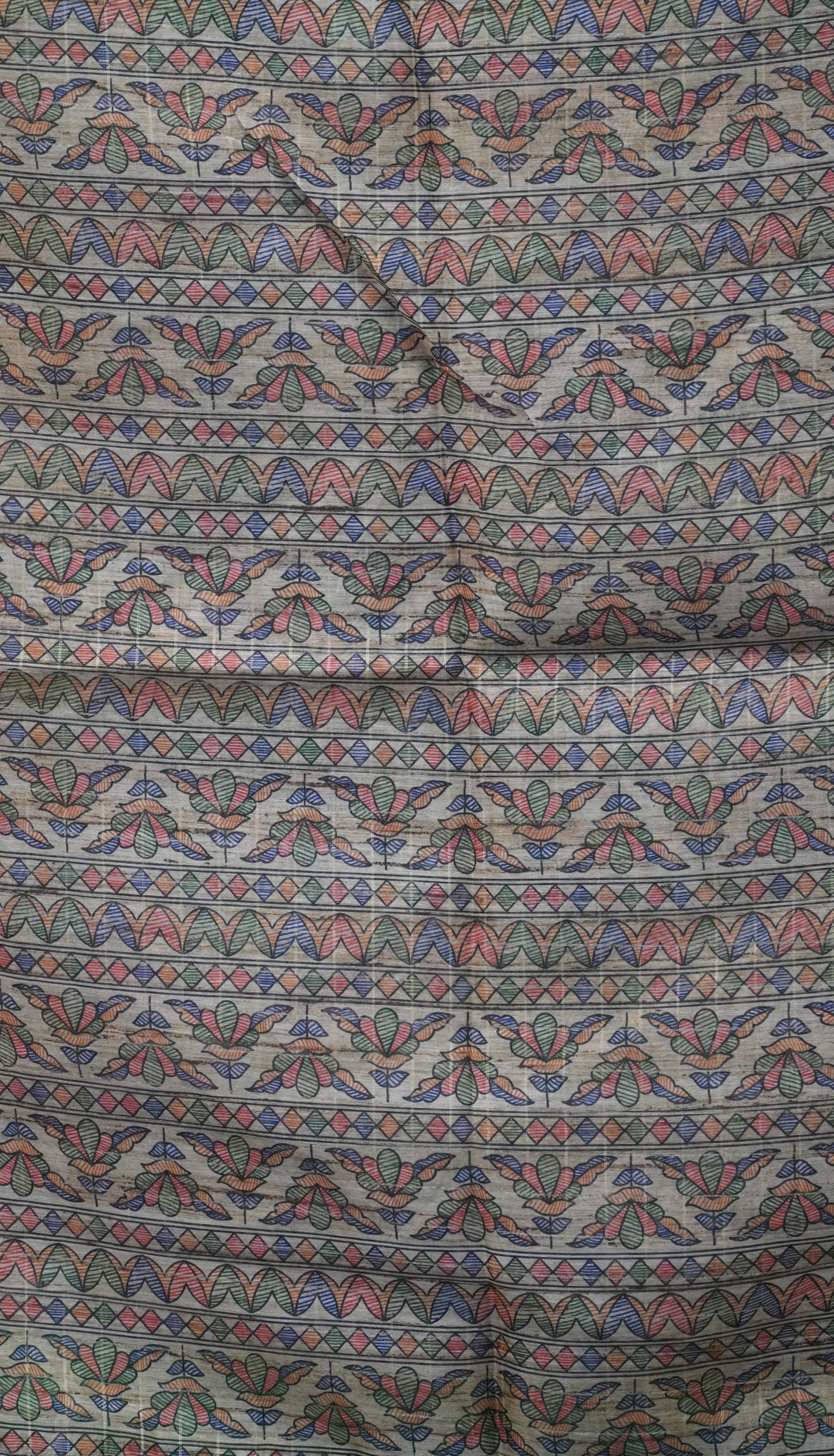 Semi Chanderi Saree Diamond Print - Orange