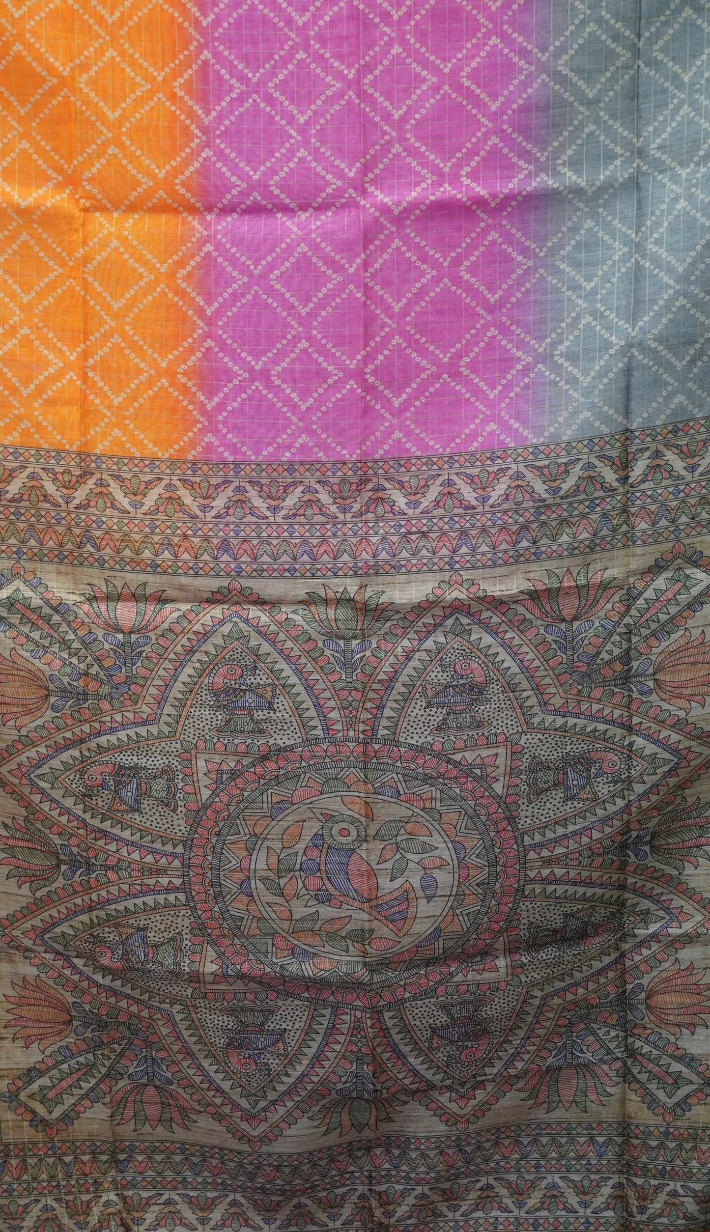 Semi Chanderi Saree Diamond Print - Orange