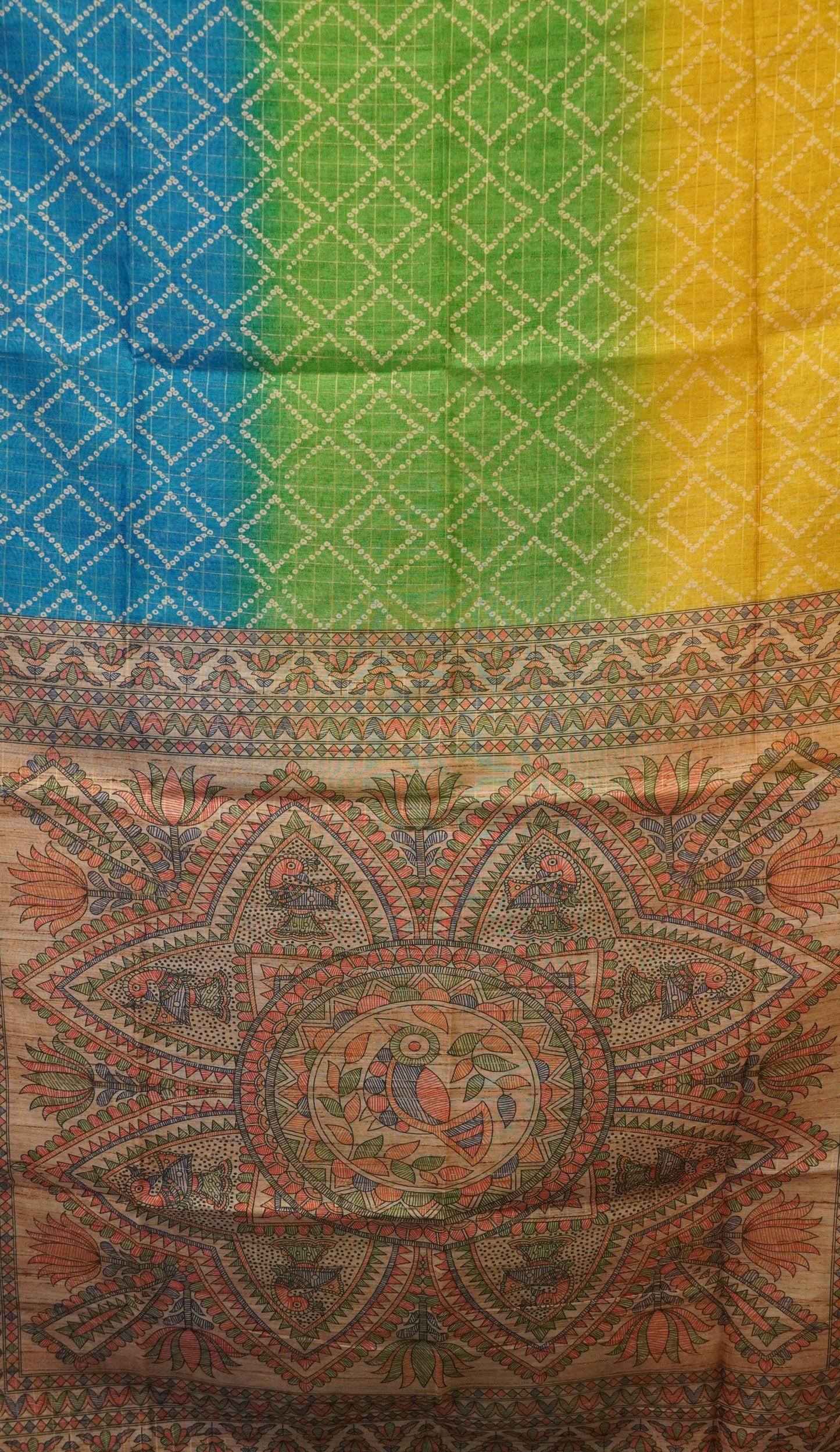 Semi Chanderi Saree Diamond Print - Blue