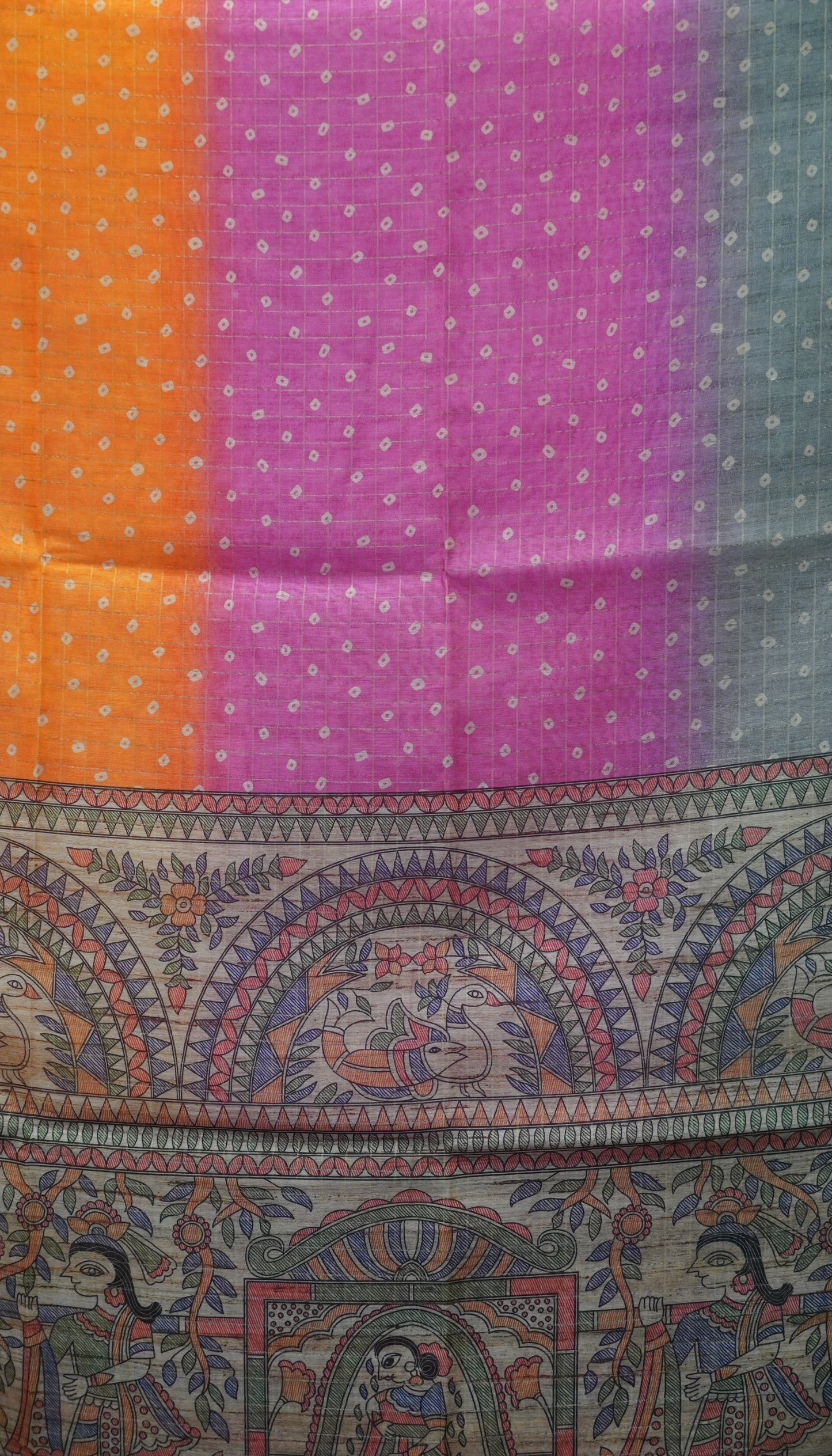 Semi Chanderi Saree Bandhini Print - Orange