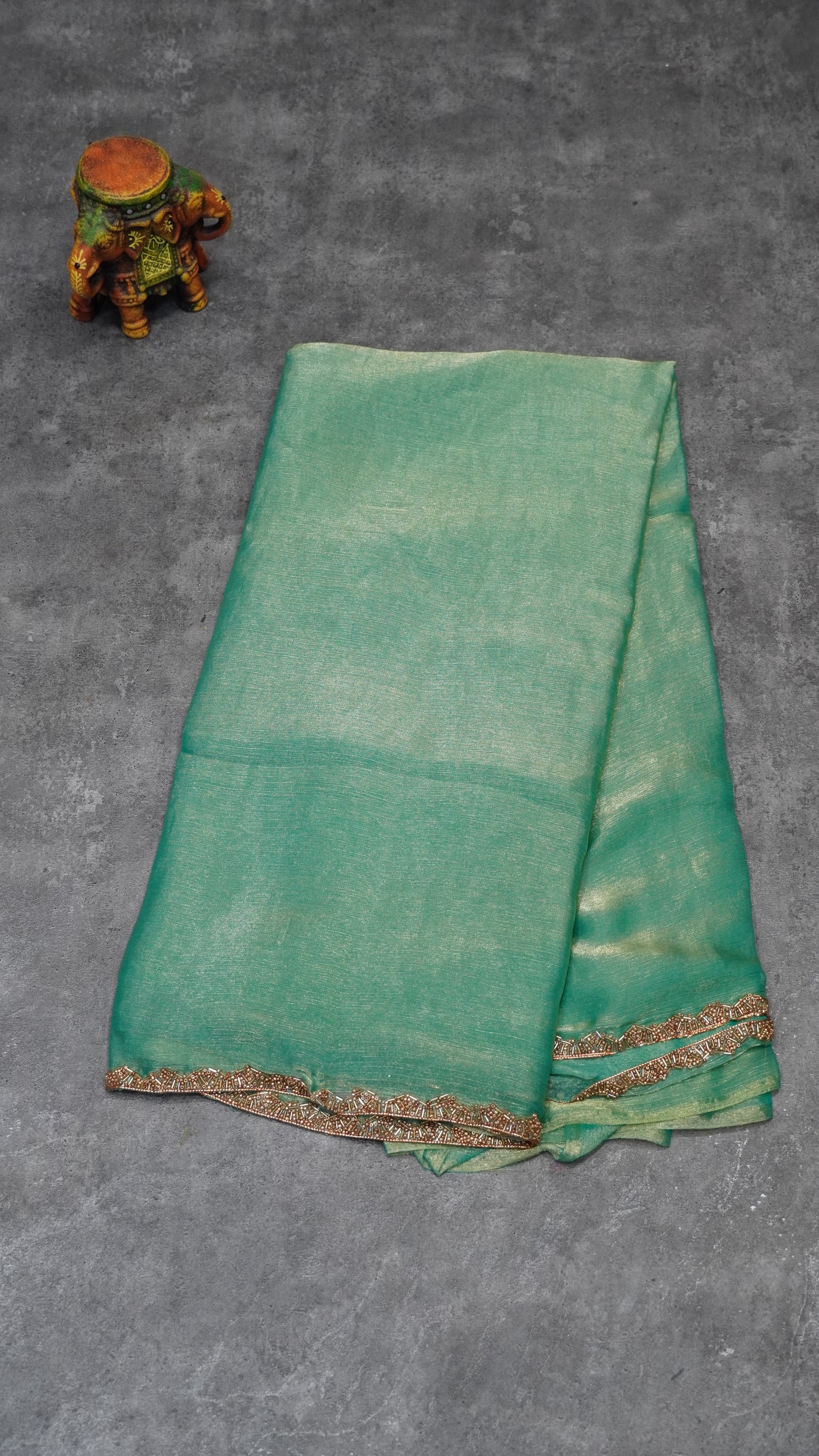 Designer Saree Running Pallu and Blouse - Teal Green