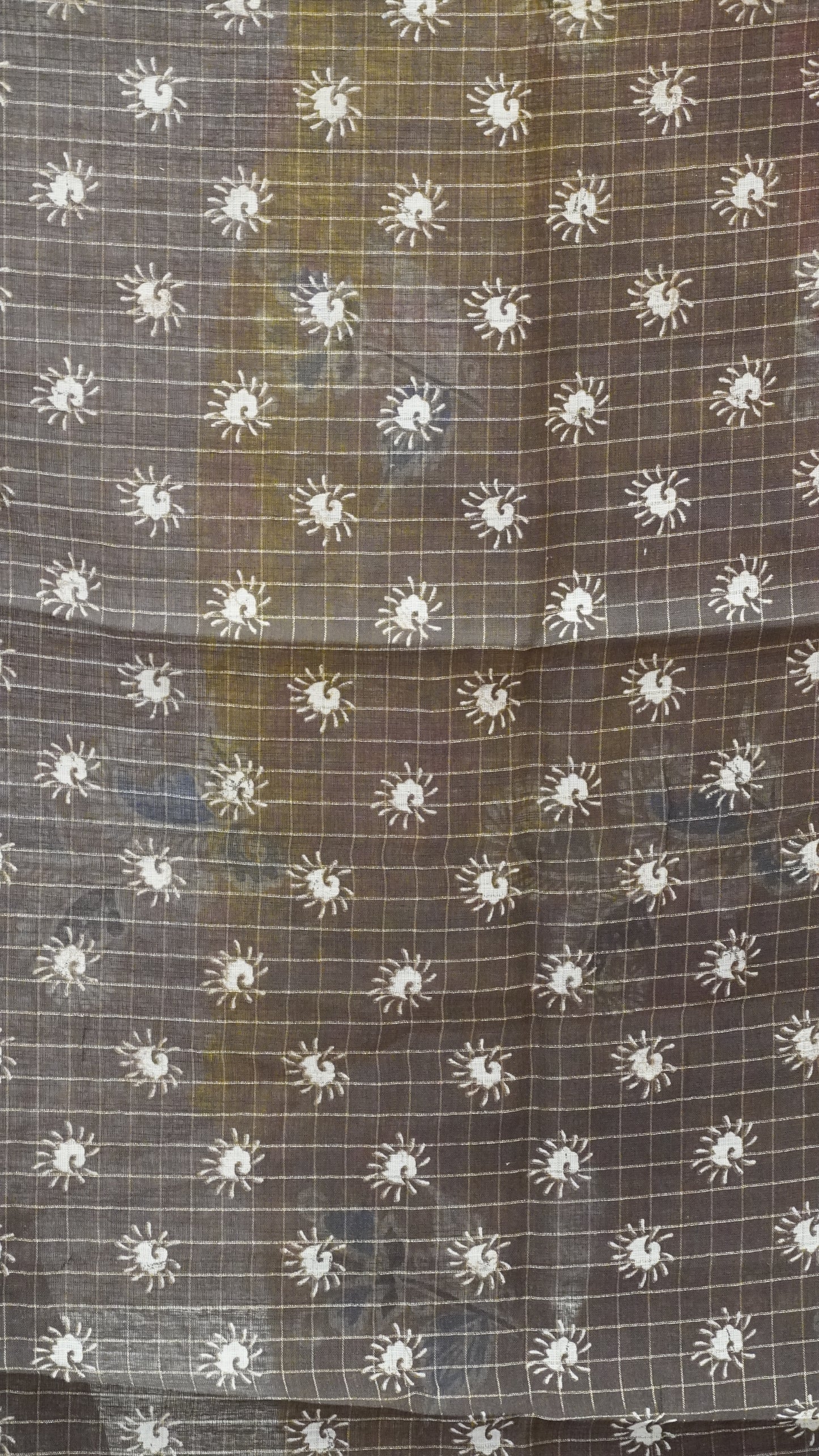Semi Tussar Saree With Zari Checks - Brown