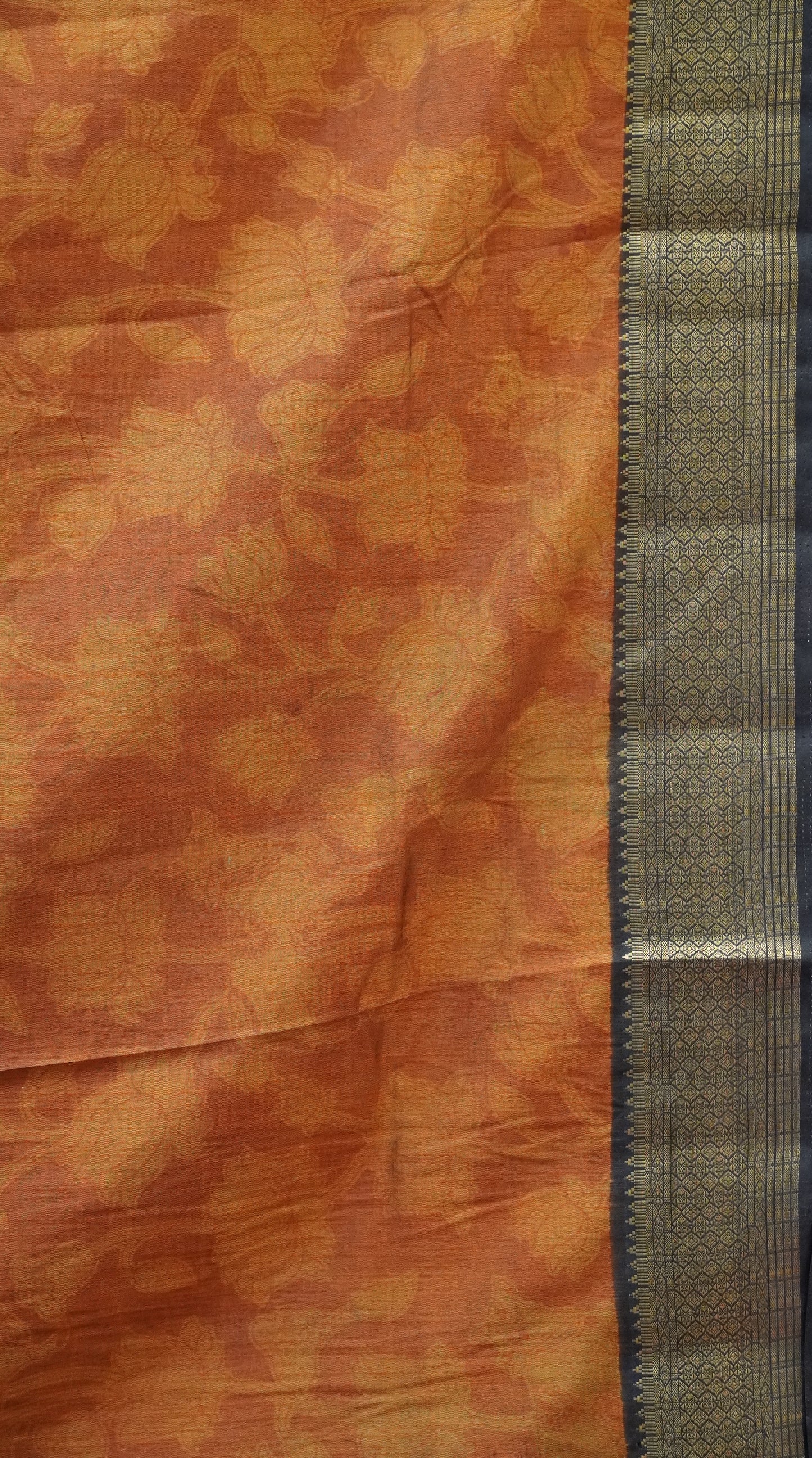 Semi Pattola Saree Pichwai & Floral Print with Black Border - Magenta