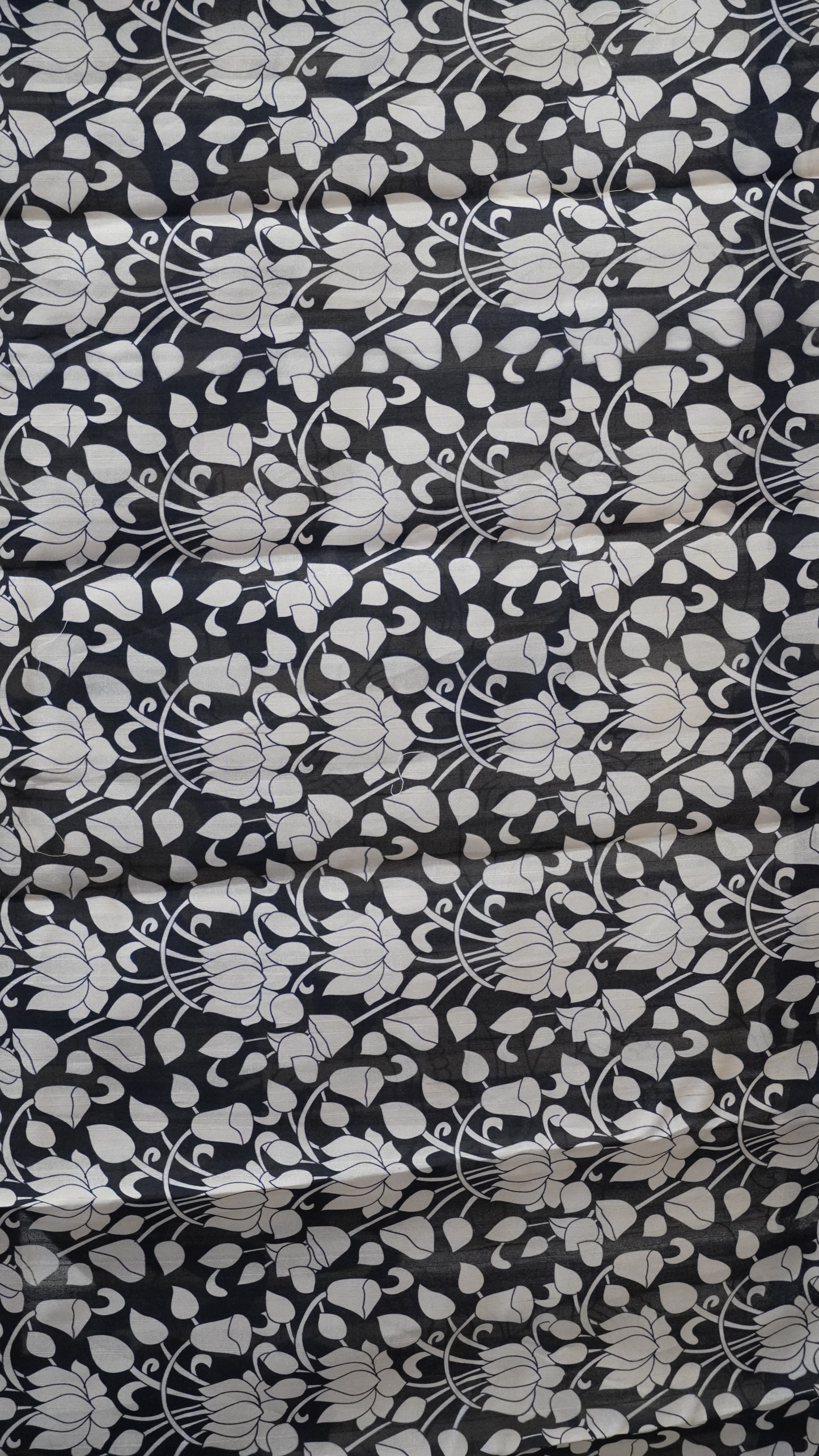 Tussar Saree Floral Print - Black to Off White