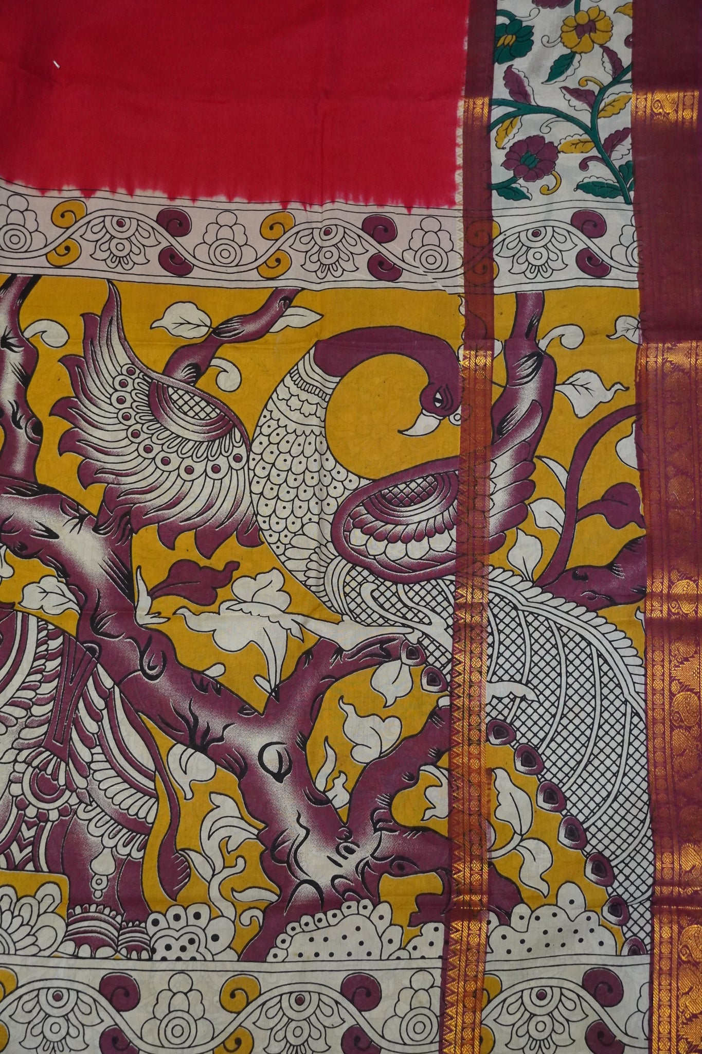 Kalamkari Silk Saree - Red