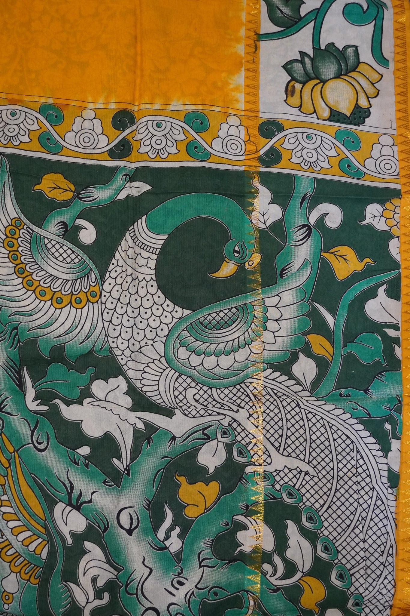 Kalamkari Silk Saree -Mustard