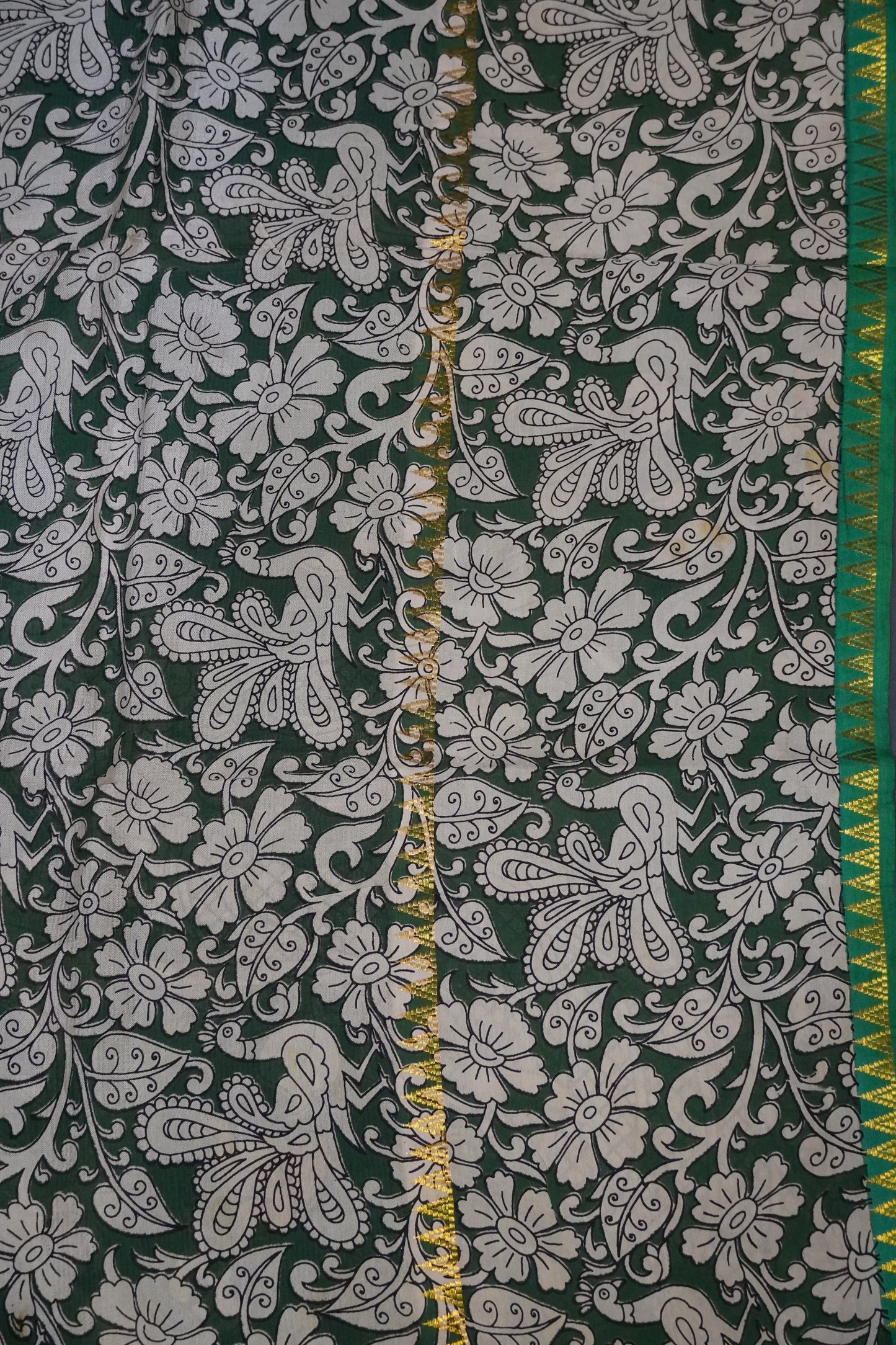 Kalamkari Silk Saree -Peacock Green