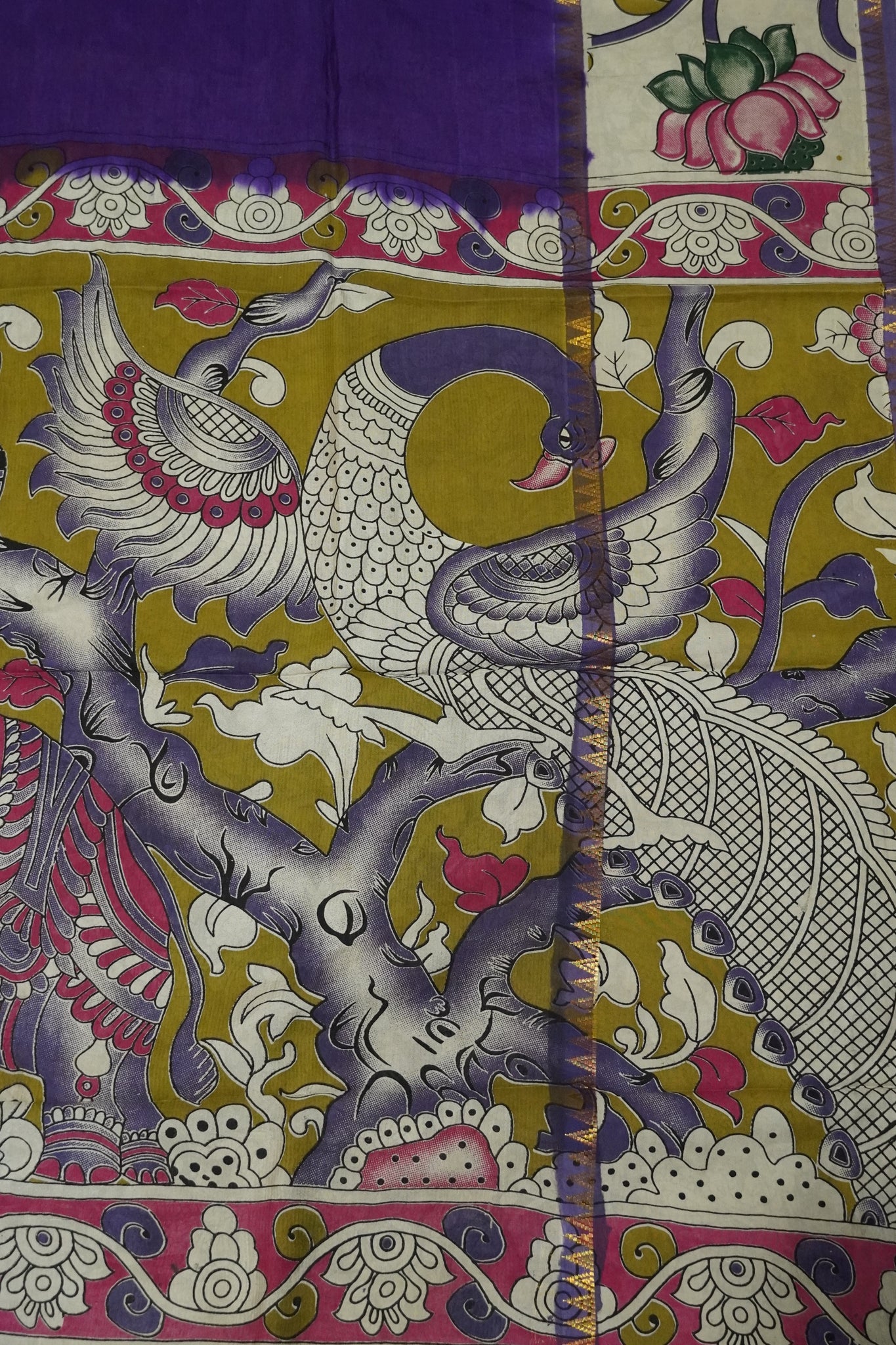 Kalamkari Silk Saree - Purple