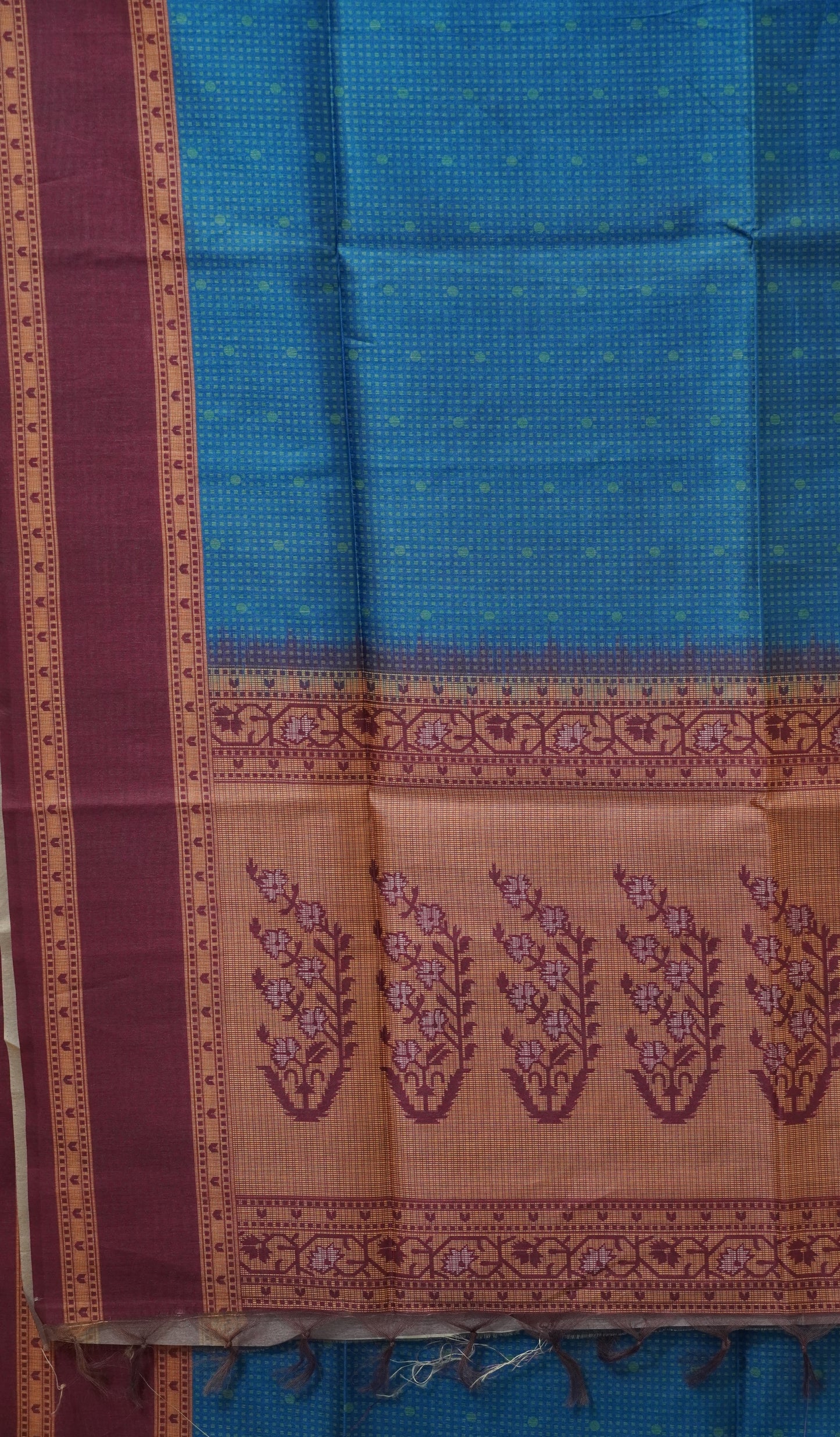 Semi Tussar Saree With Rettapet Border - Blue