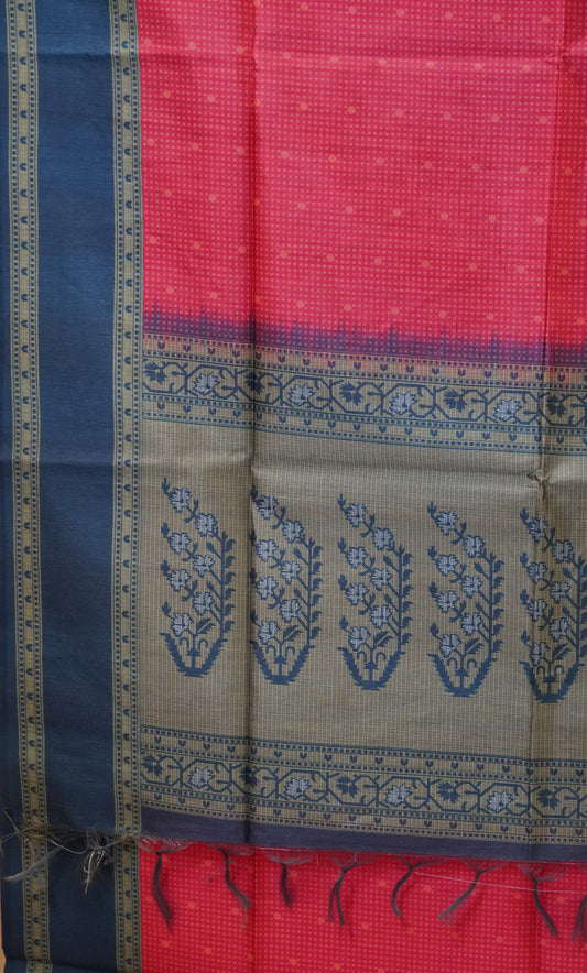 Semi Tussar Saree With Rettapet Border - Pink